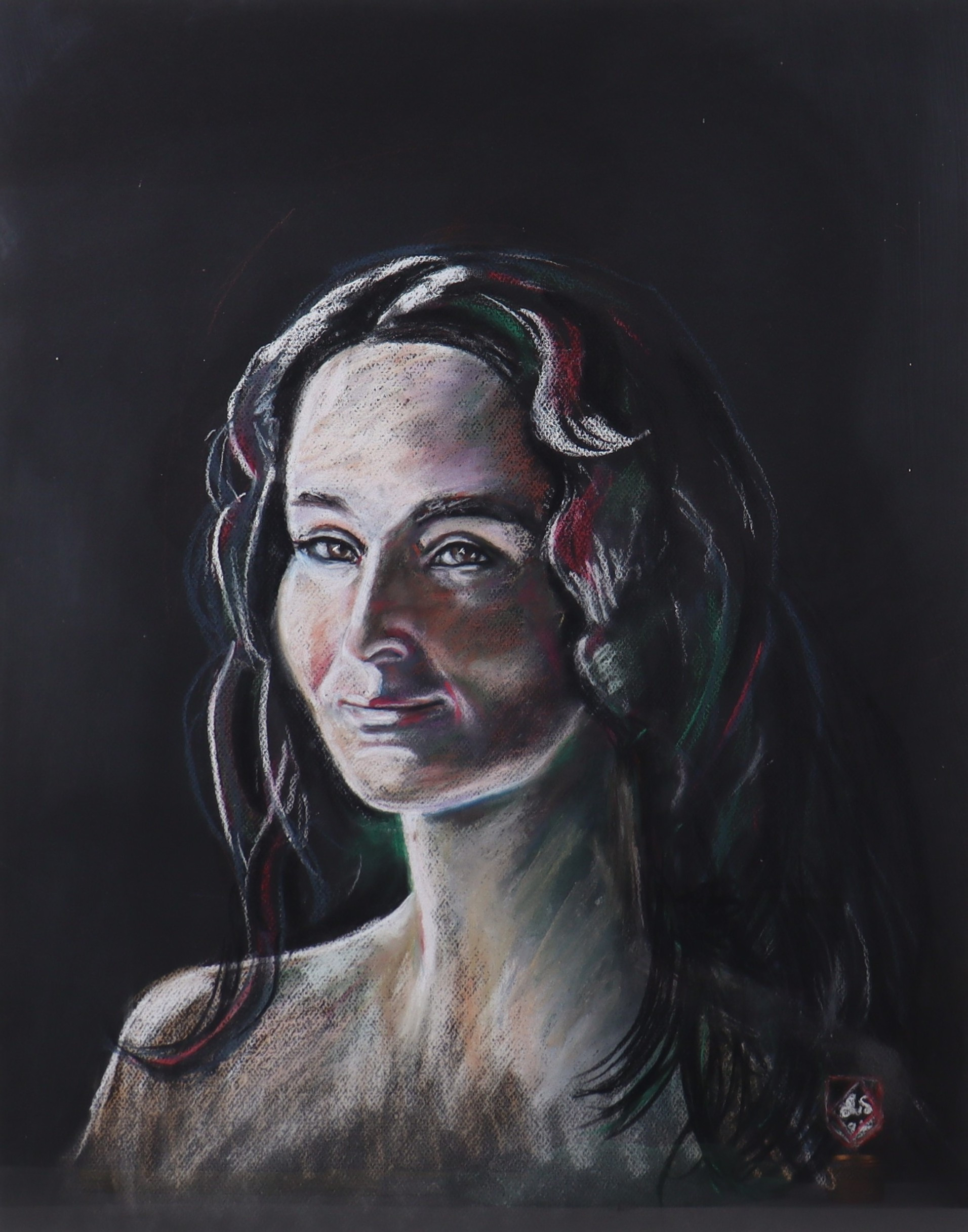 OIDENTIFIERAD KONSTNÄR. pastell, kvinnoporträtt.