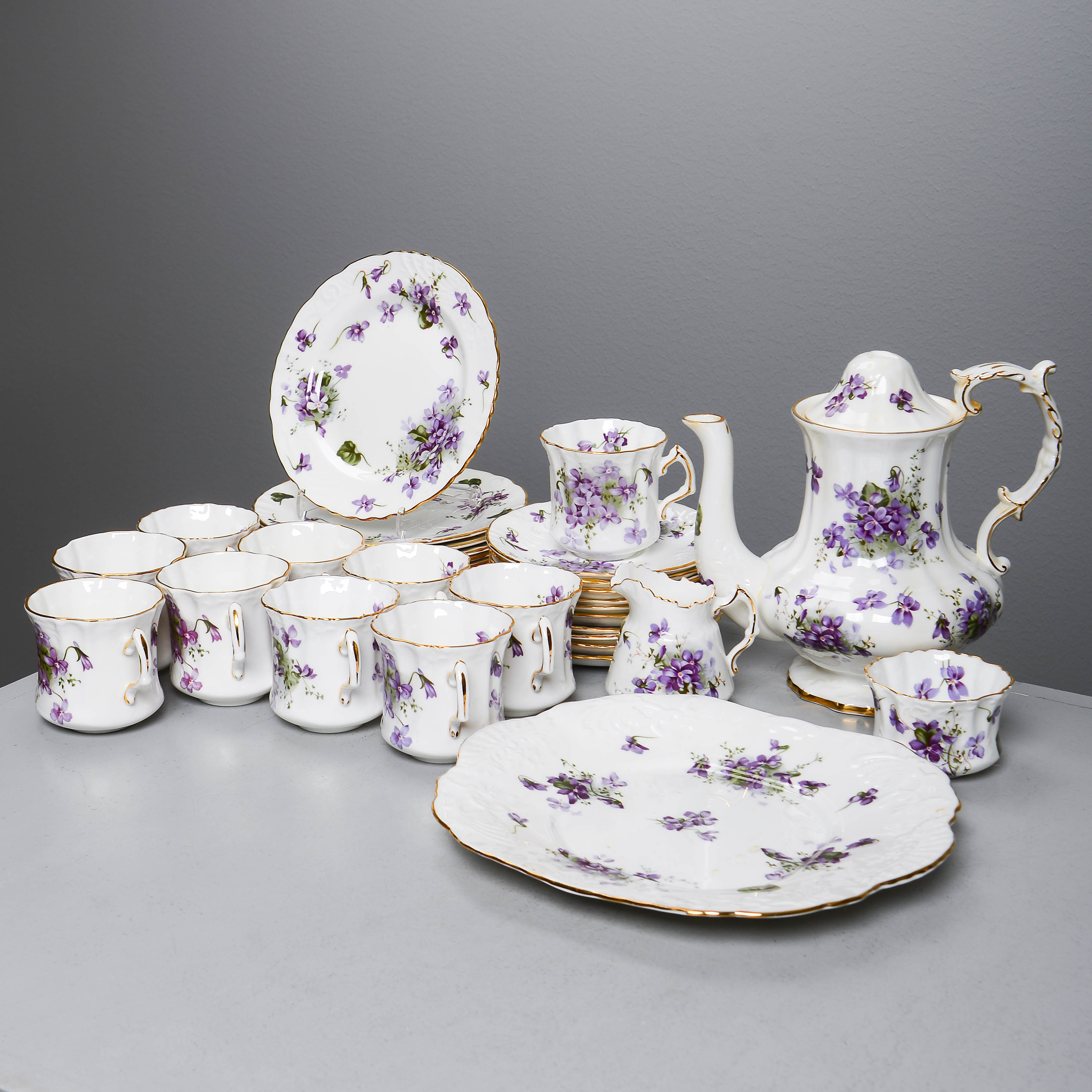 KAFFESERVIS för 10 personer, "Victorian Violets", Hammersley, England (24 delar).