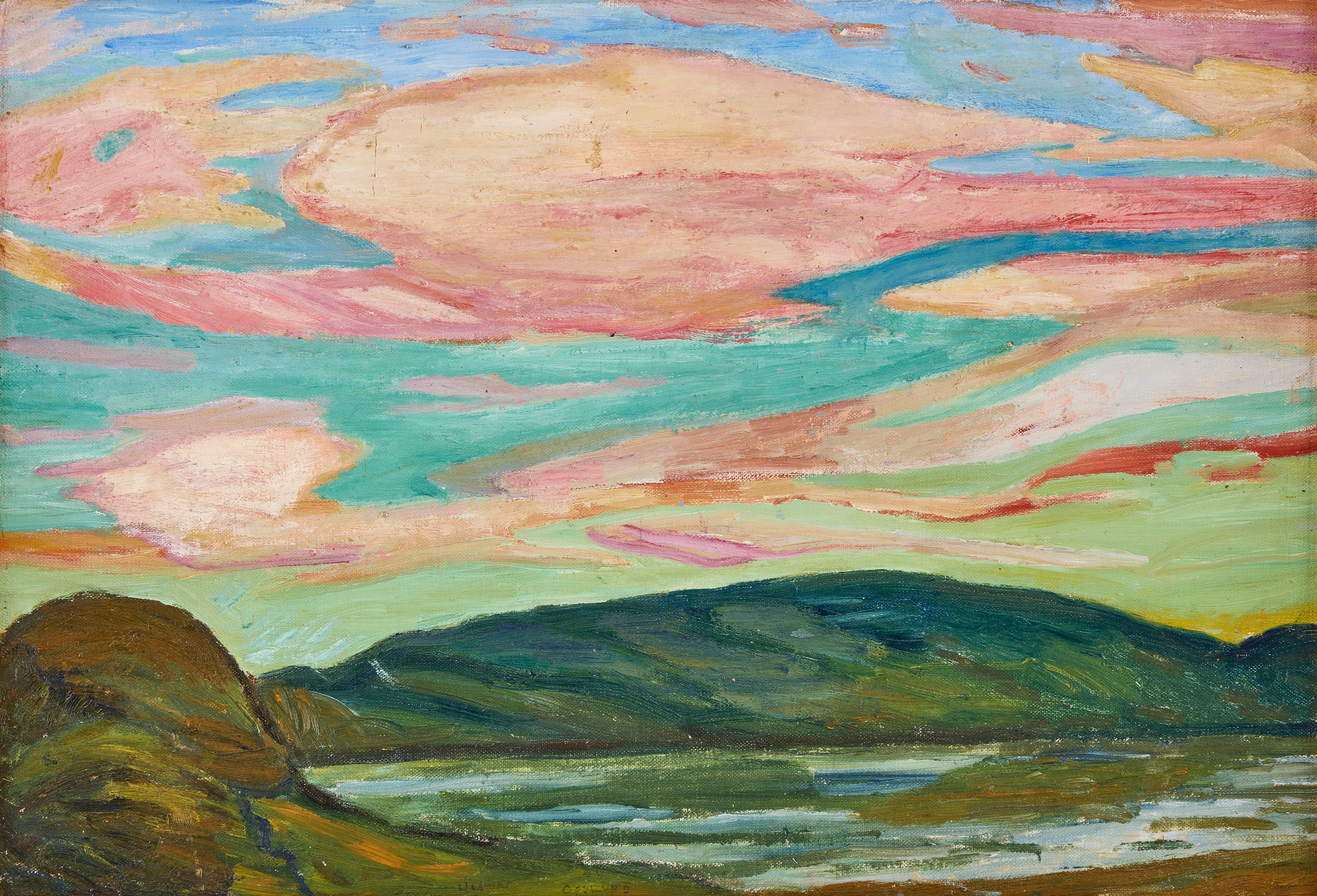 HELMER OSSLUND. "Afton vid Ångermanälven, Granvåg".