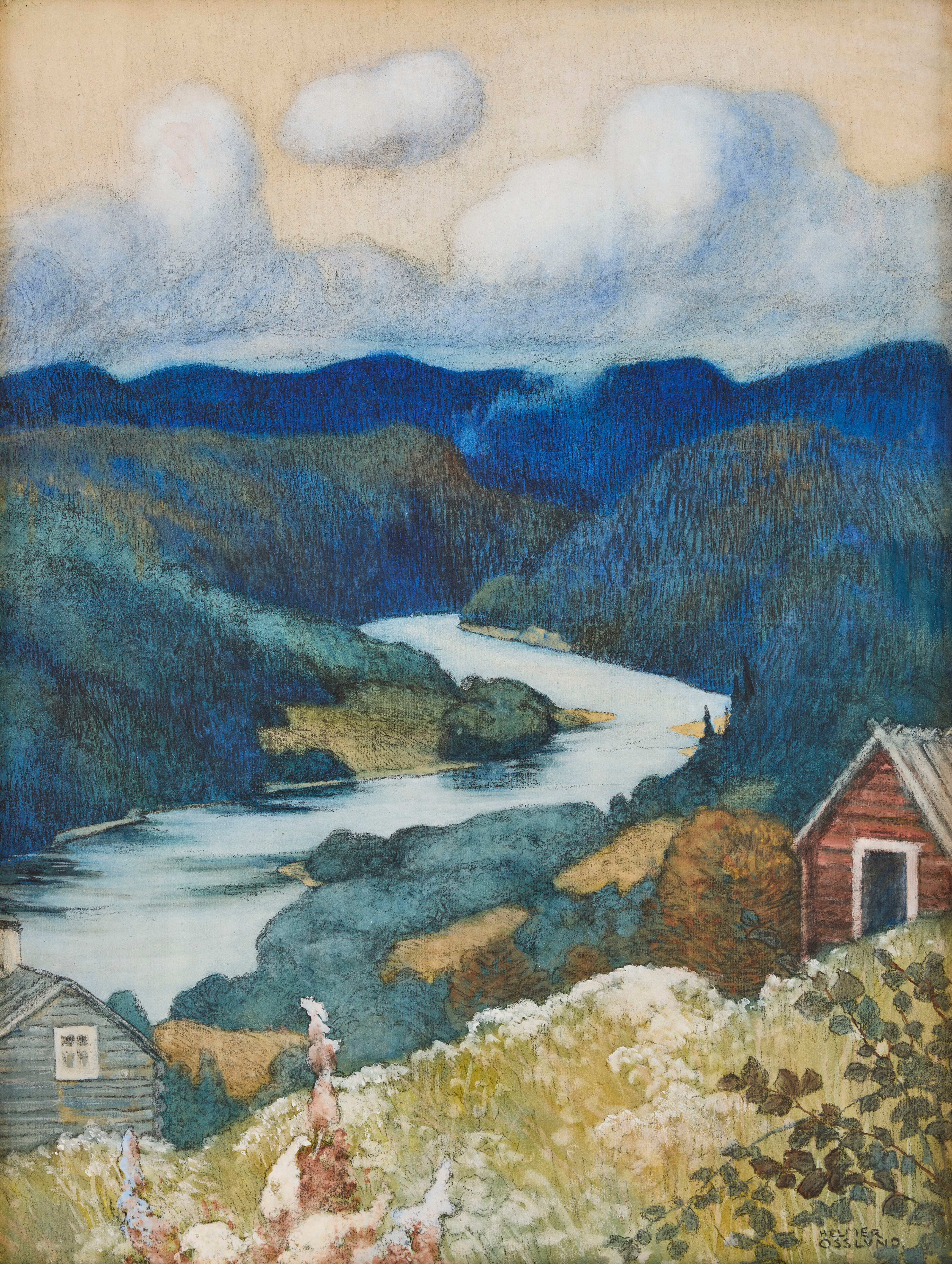 HELMER OSSLUND. Sommaridyll, Indalsälven.