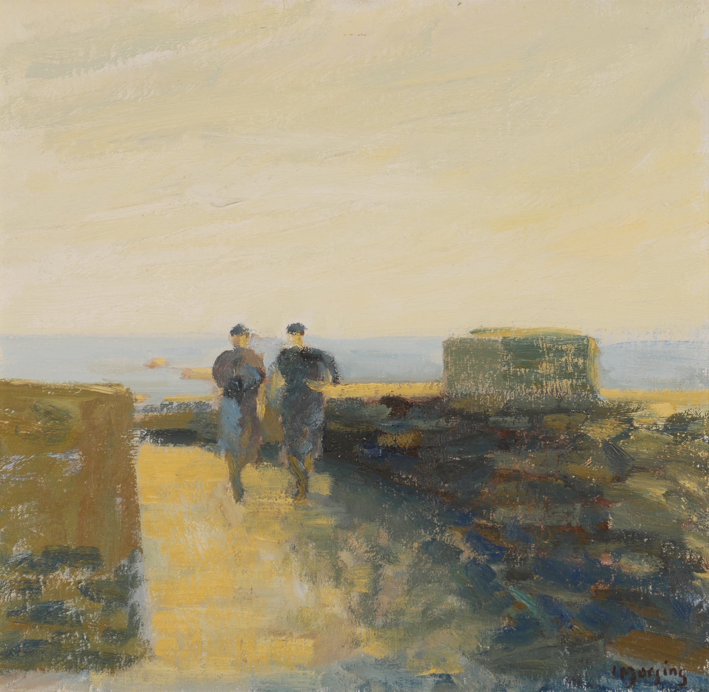 IVAR MORSING. "Promenad, Öland", olja på pannå, signerad I Morsing.