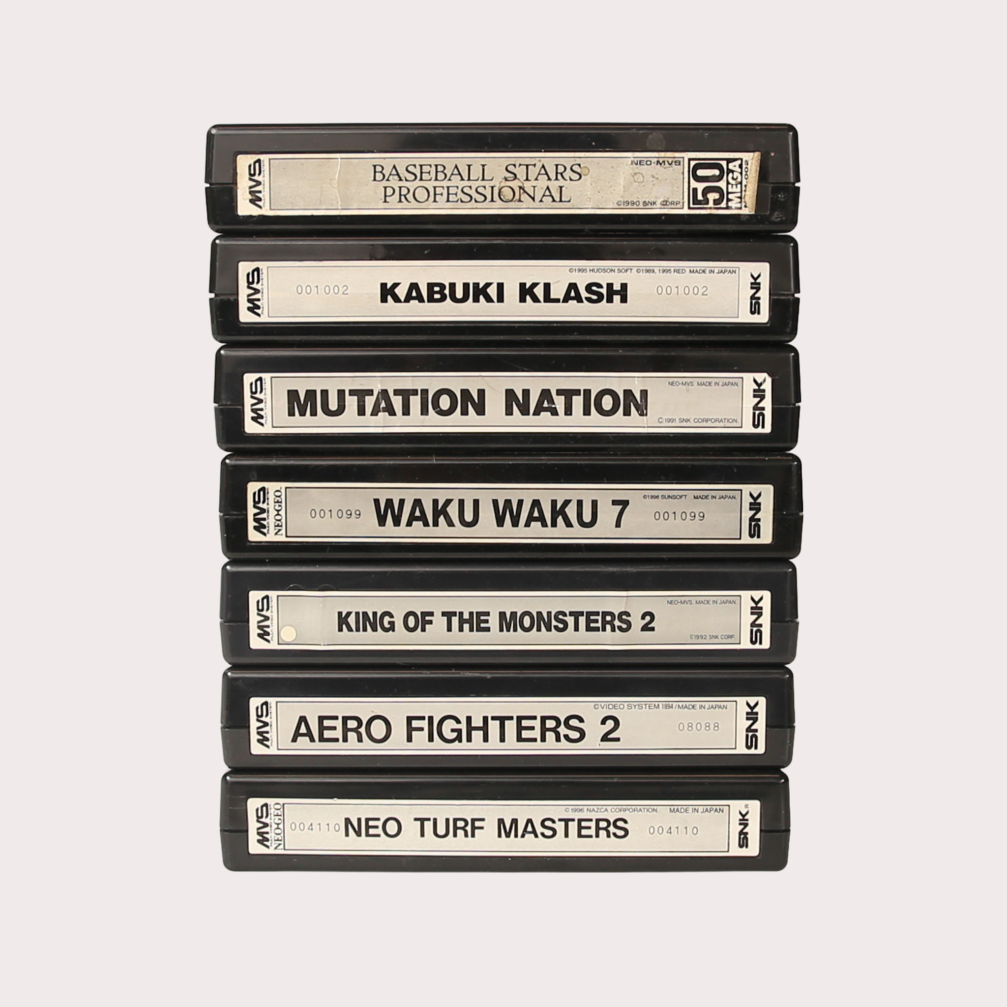 NEO GEO MWS, ORIGINAL KASSETTER, 7 st., SÄLLSYNTA RARITETER, 1990-tal.