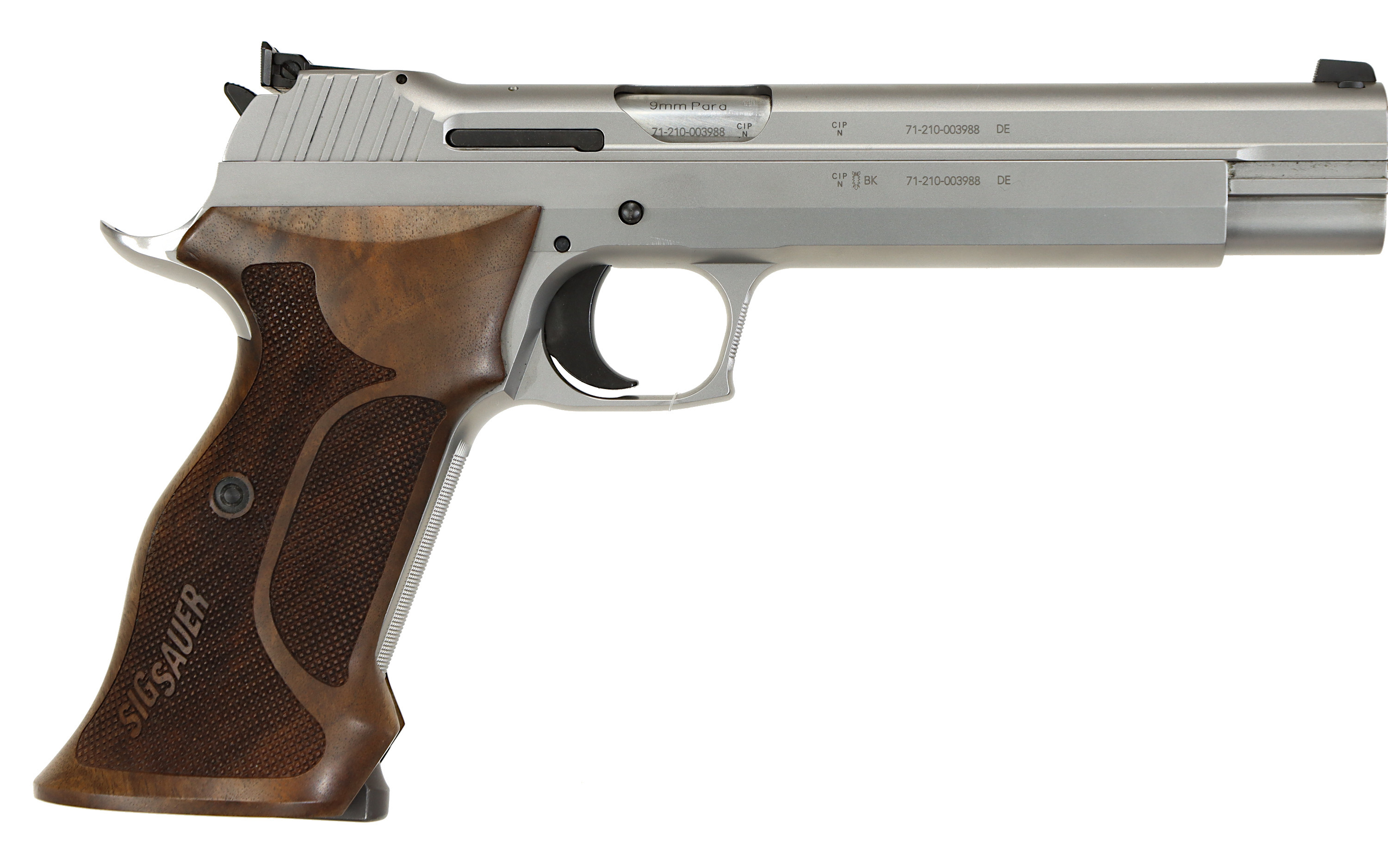 PISTOL, Halvautomat, fabrikat Sig-Sauer, modell P210 Super Target, kaliber 9x19, tillv.nr 71-210-003988, se-nr SE3233775.