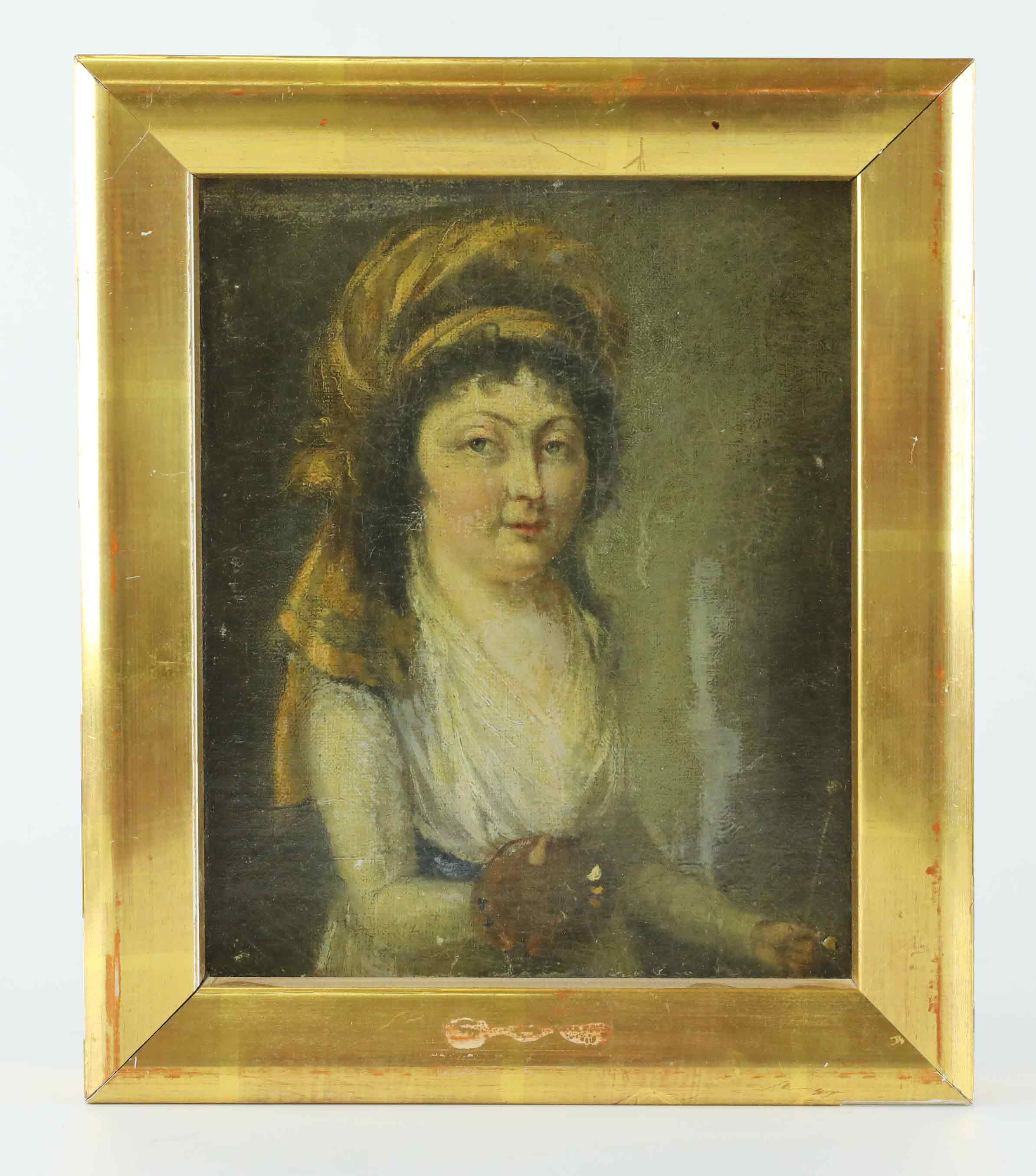 OKÄND KONSTNÄR. Olja på duk, porträtt på Elisabeth Louise Vigee-Lebrun (1755-1842). 1800-tal.