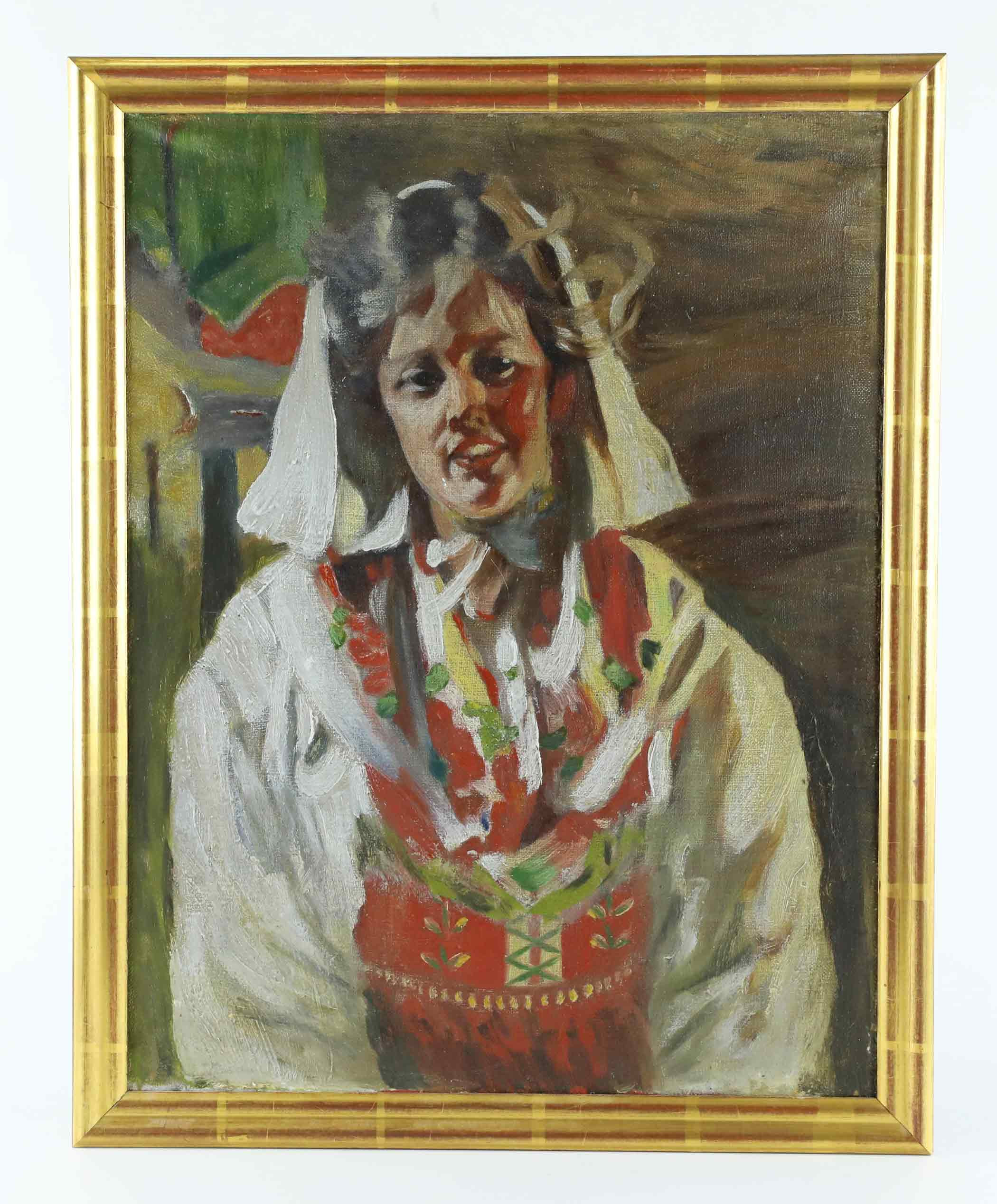 OKÄND KONSTNÄR. olja på duk, Kari, osignerad. Efter Anders Zorn.