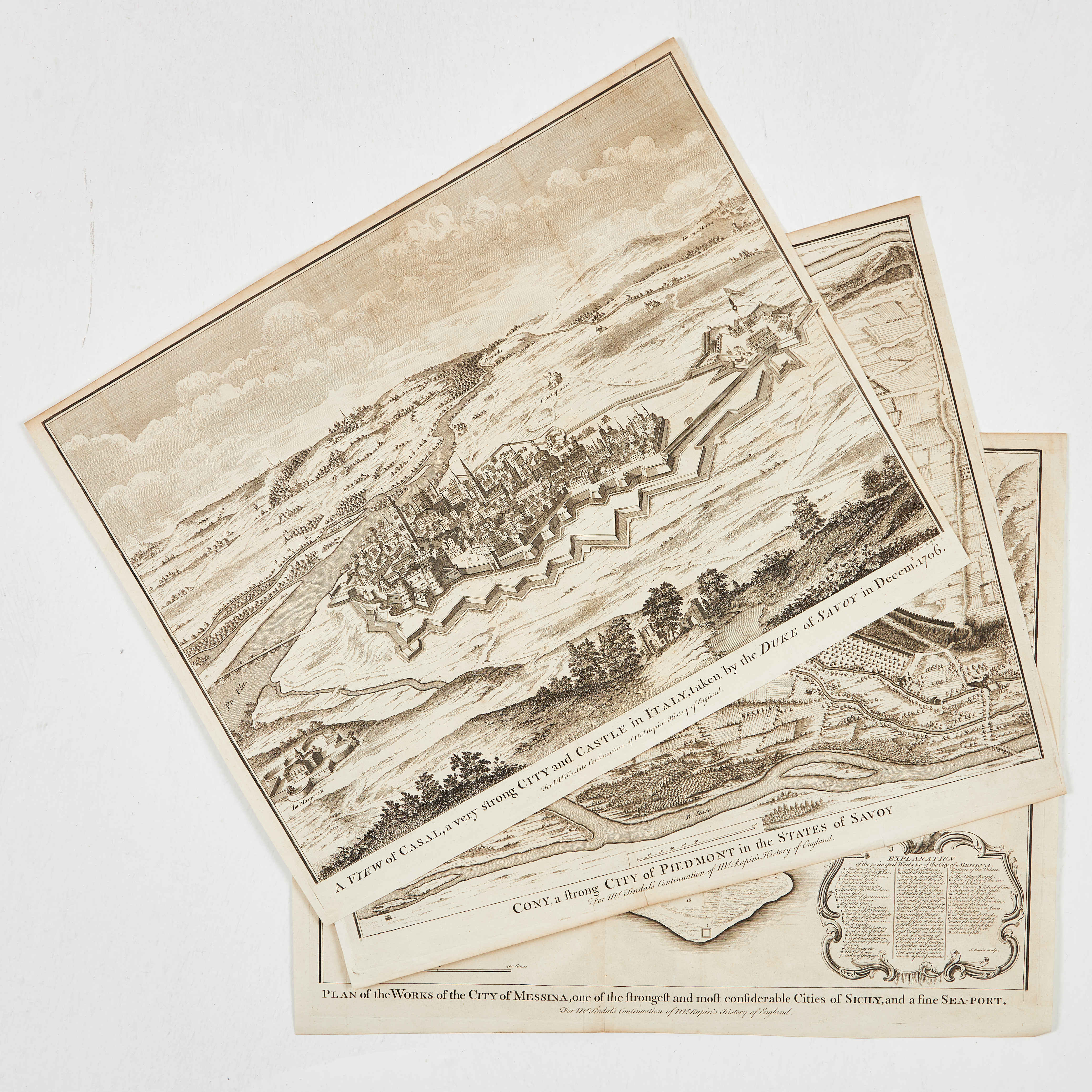 3 ITALENSKA STADSPLANER, MESSINA, CASAL, CONY, CA 1750.