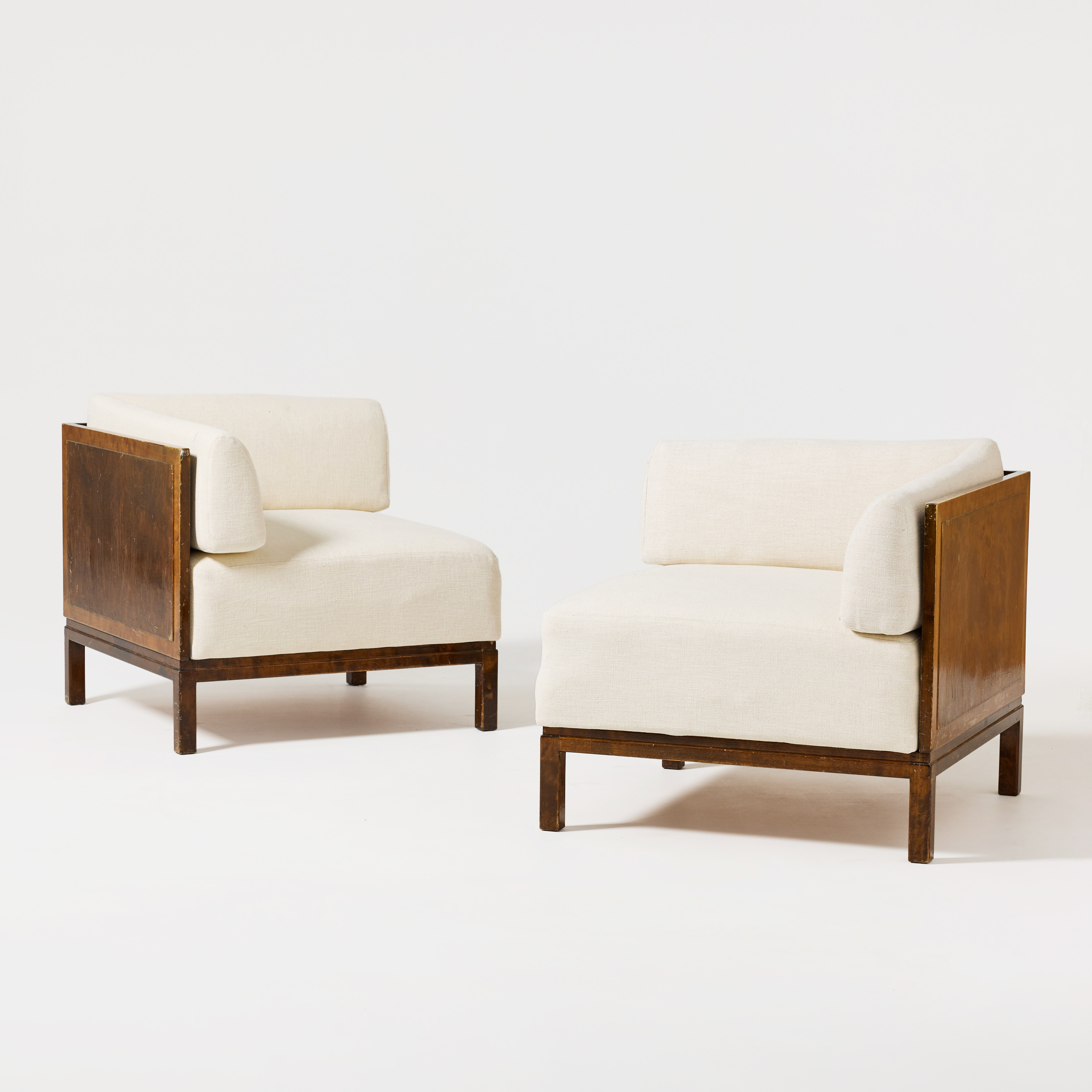 MODULSOFFA, två delar, Sverige 1930-tal, funkis, bonad och mörkbetsad björk.