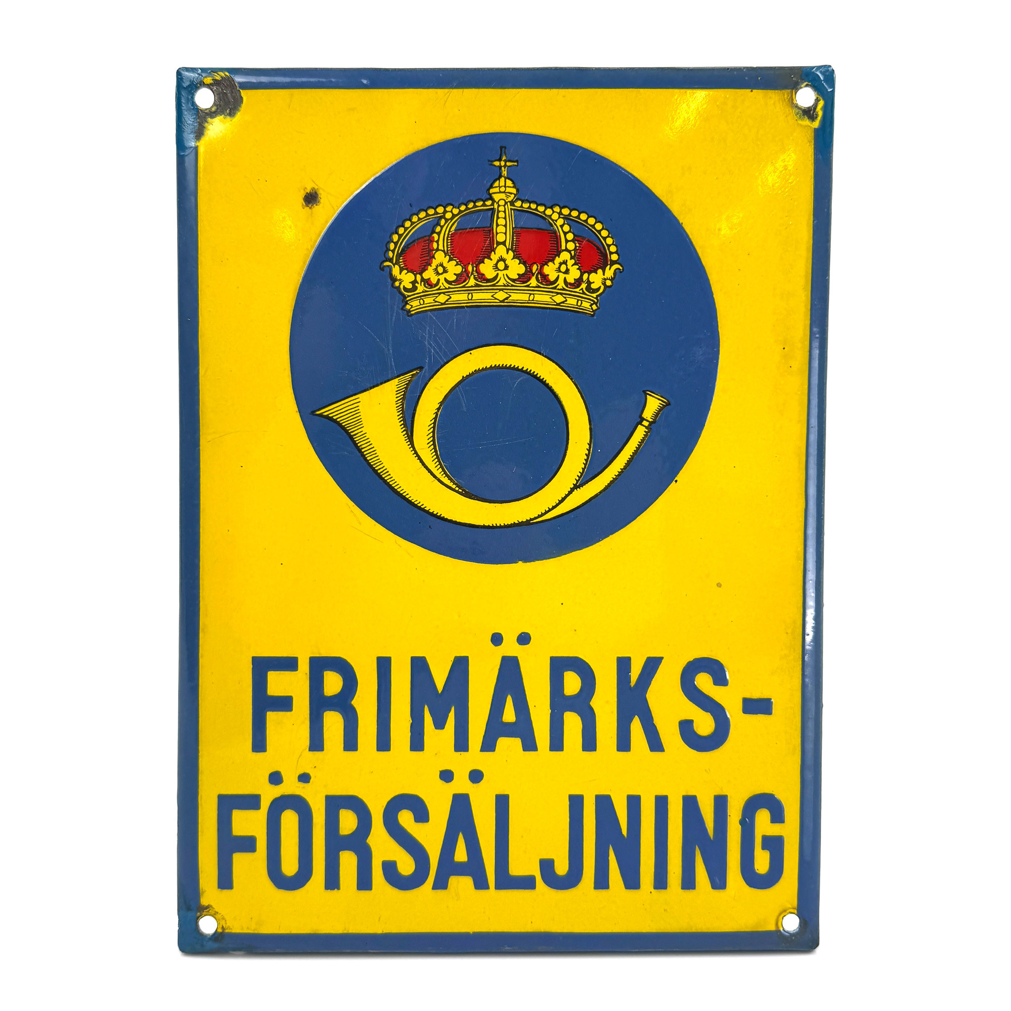 POSTVERKET, "Frimärksförsäljning", emaljskylt, 1930/40-tal.
