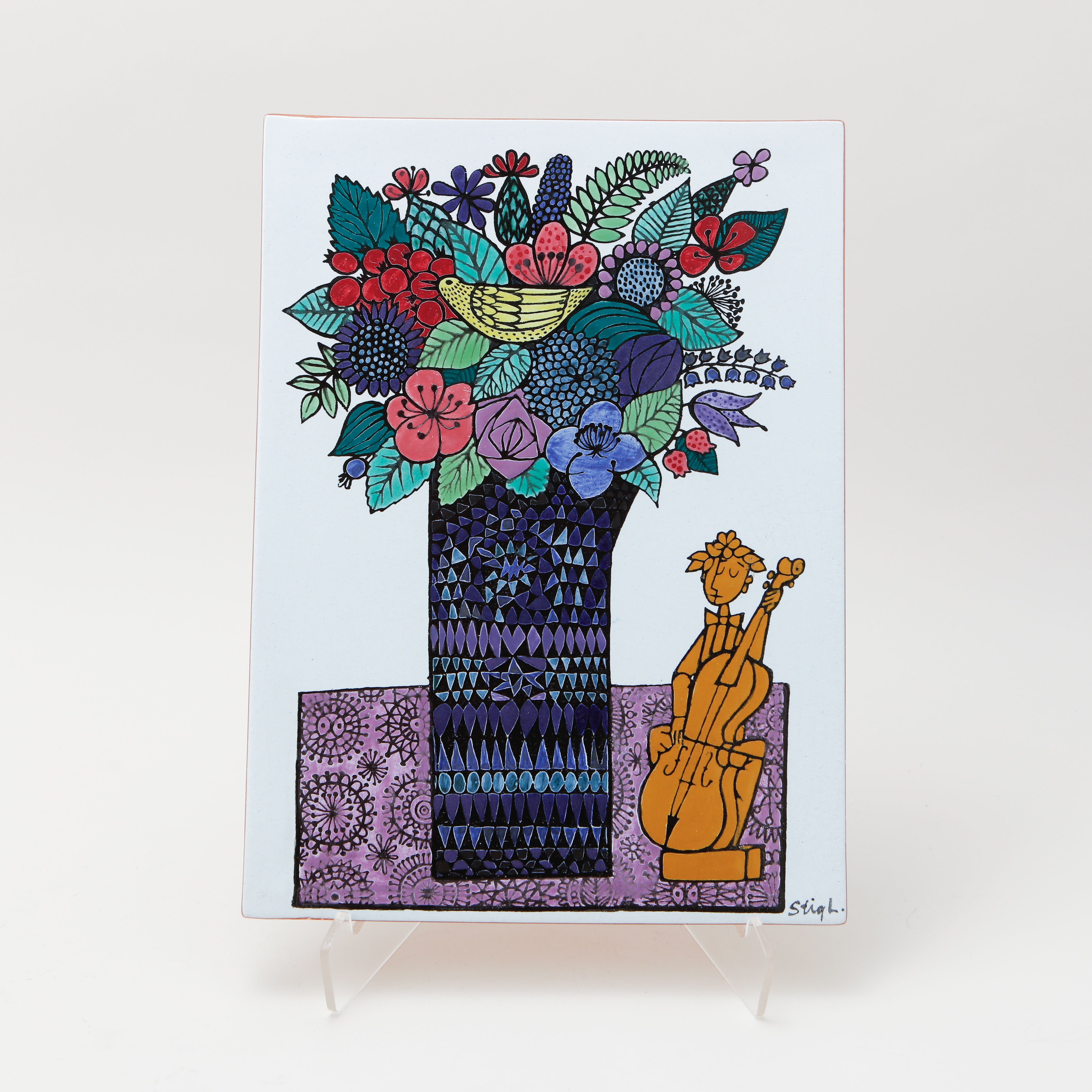 STIG LINDBERG. Väggplakett, "Karneval", fajans, Gustavsberg Studio.