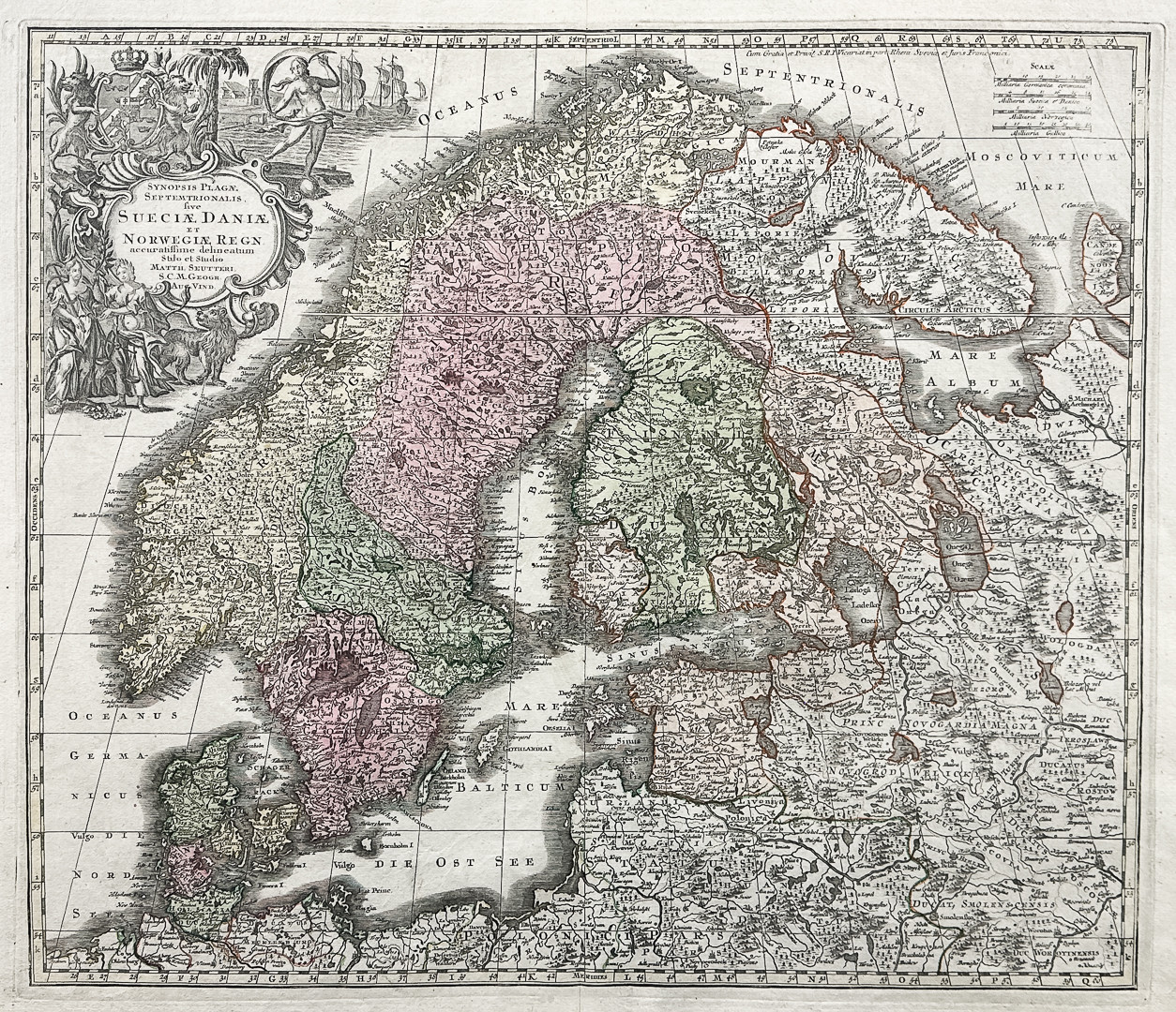MATTHÄUS SEUTTERI, KARTA, Kopparstick, "Sueciae Daniae et Norwegiae regn.", 1700-tal.