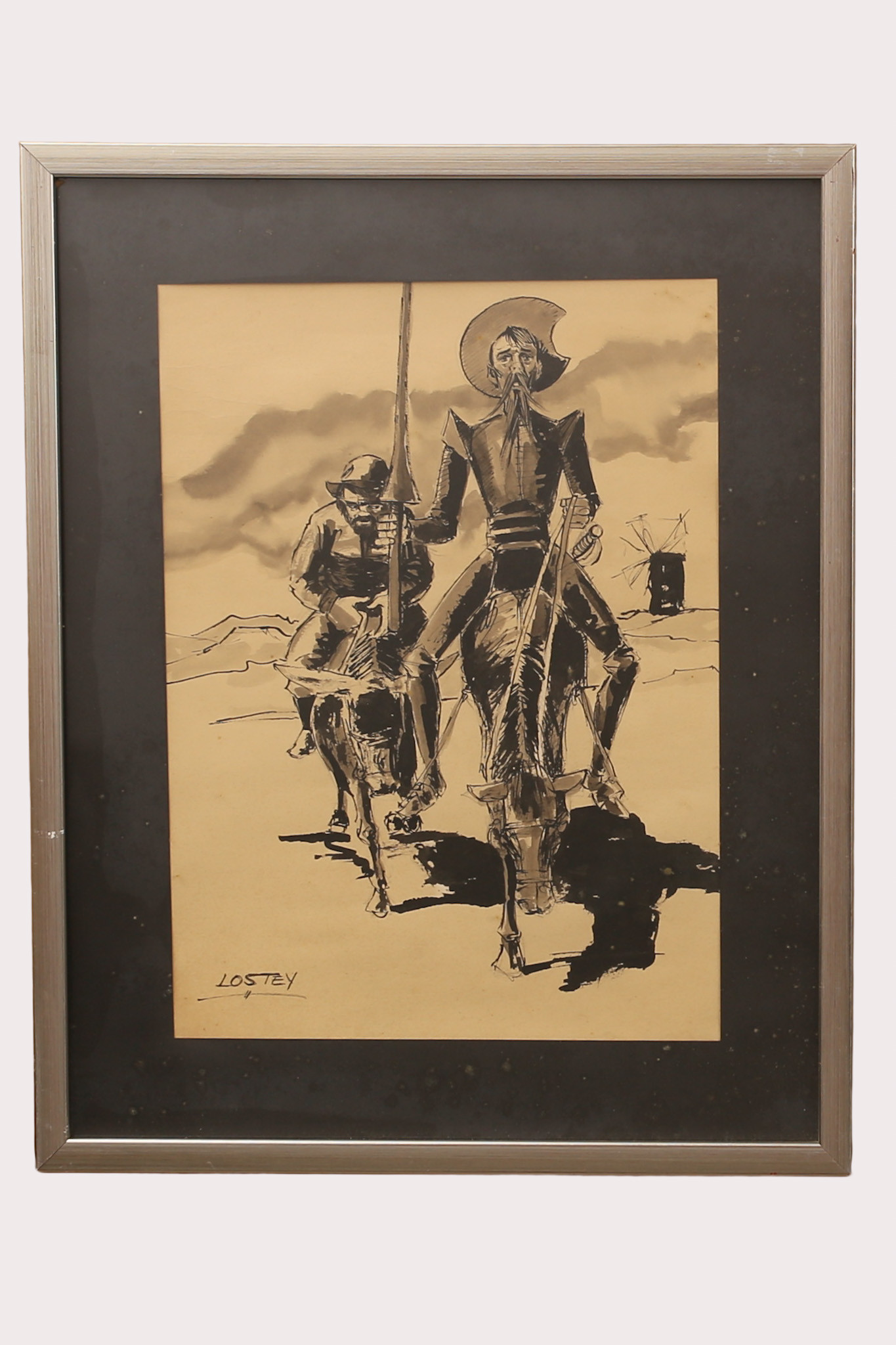 OIDENTIFIERAD KONSTNÄR. Tryck, Don Quijote och Sancho Panza, märkt Lostey.