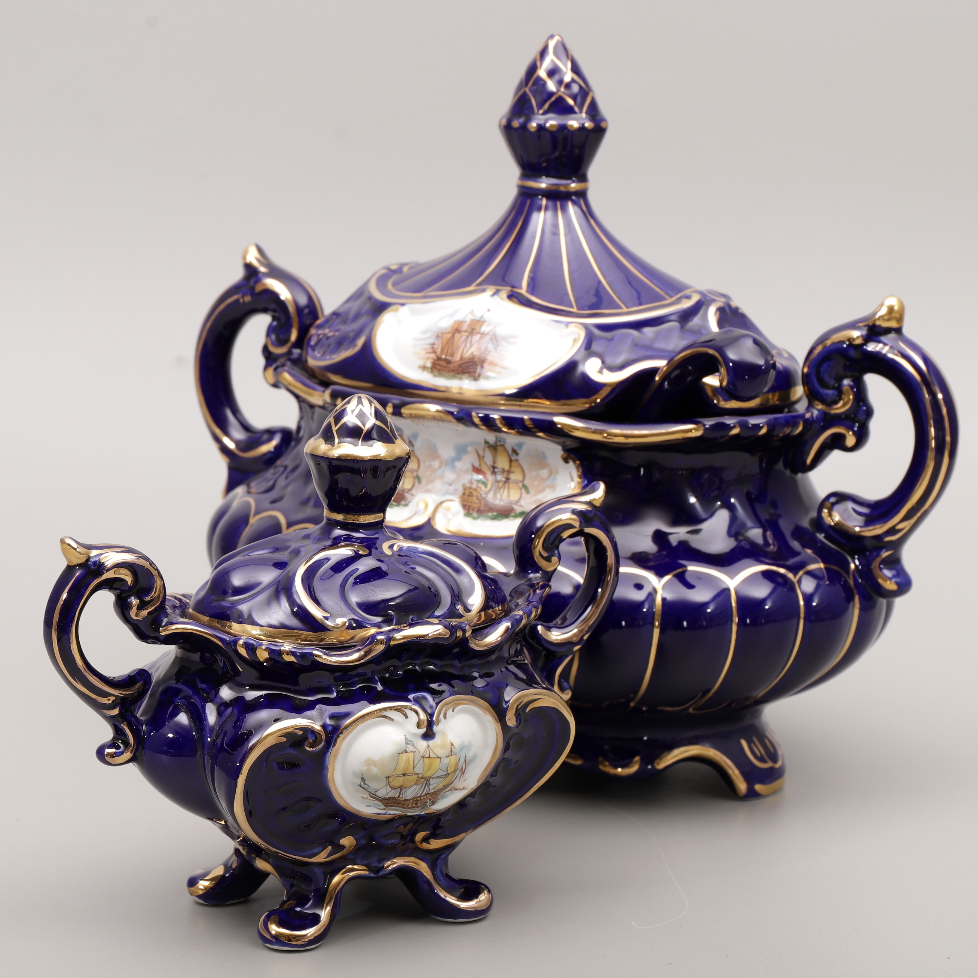 TERRIN, SOCKERSKÅL, 3 delar, porslin, Alcobaca, Portugal.