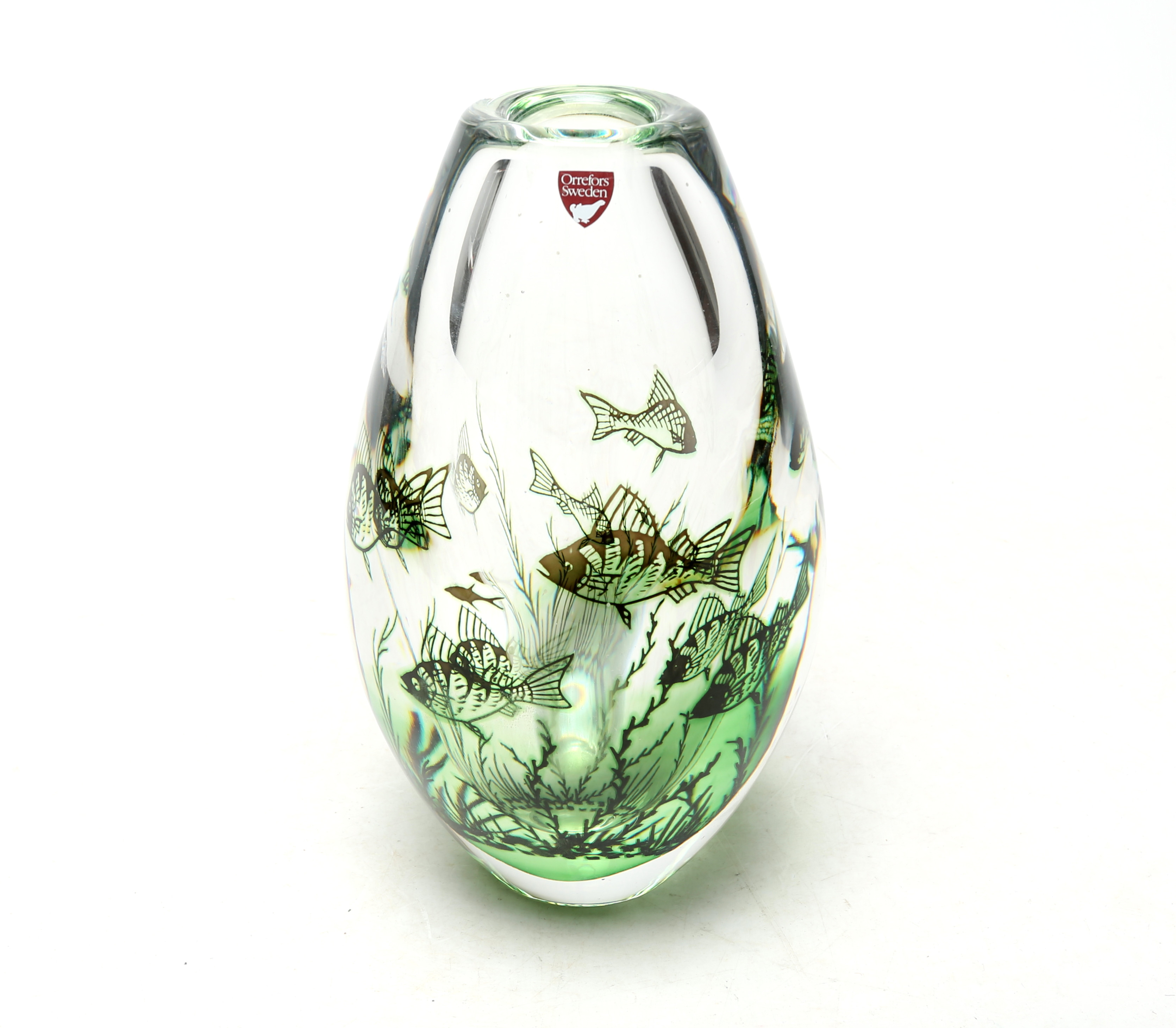 EDWARD HALD. VAS, glas, Fiskgraal, Orrefors, signerad, Gallery 1984.