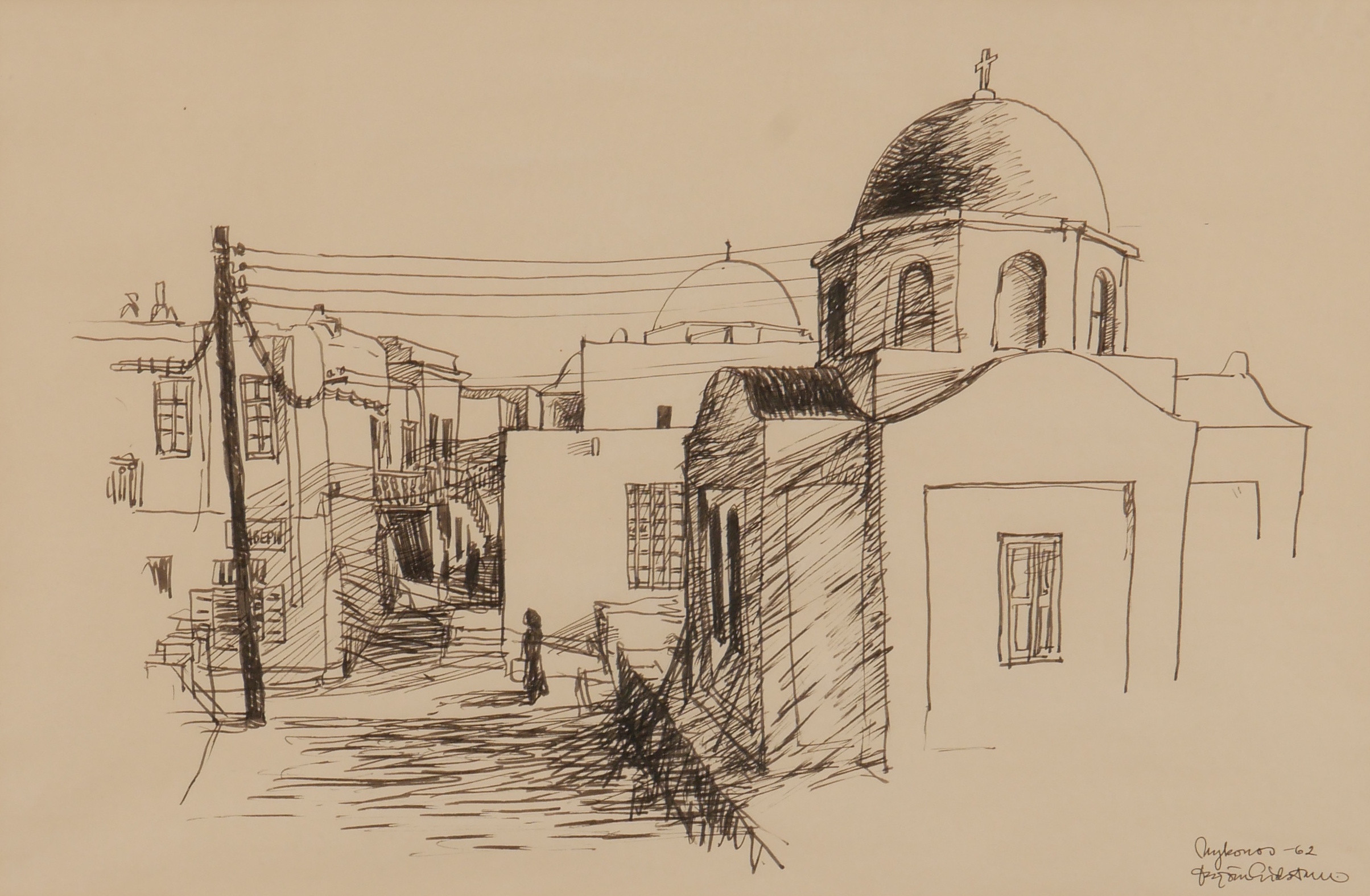 BJÖRN GIDSTAM. "Mykonos", teckning, signerad Björn Gidstam -62.