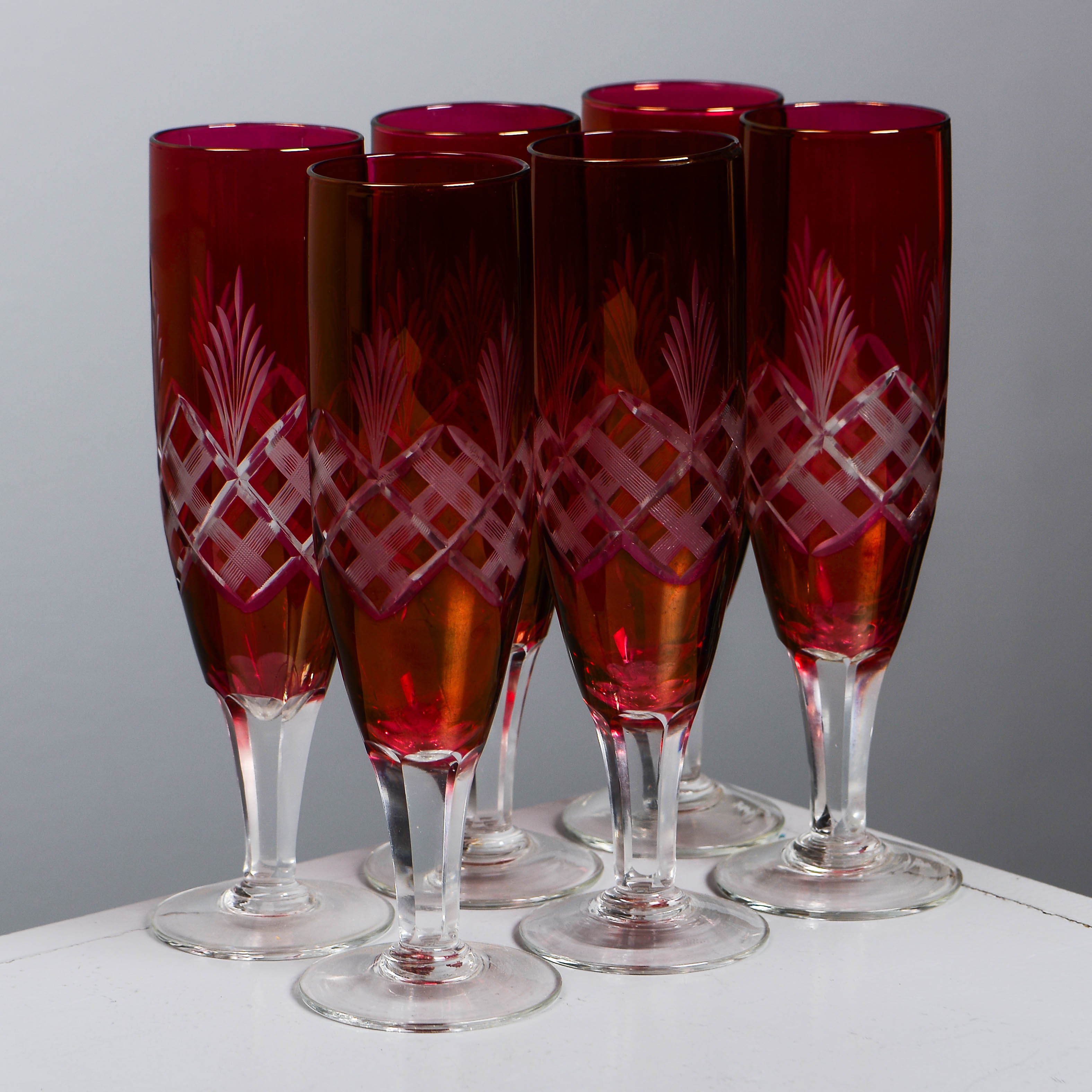 CHAMPAGNEGLAS, 6 st, böhmiskt glas, 1900.-talets andra del.