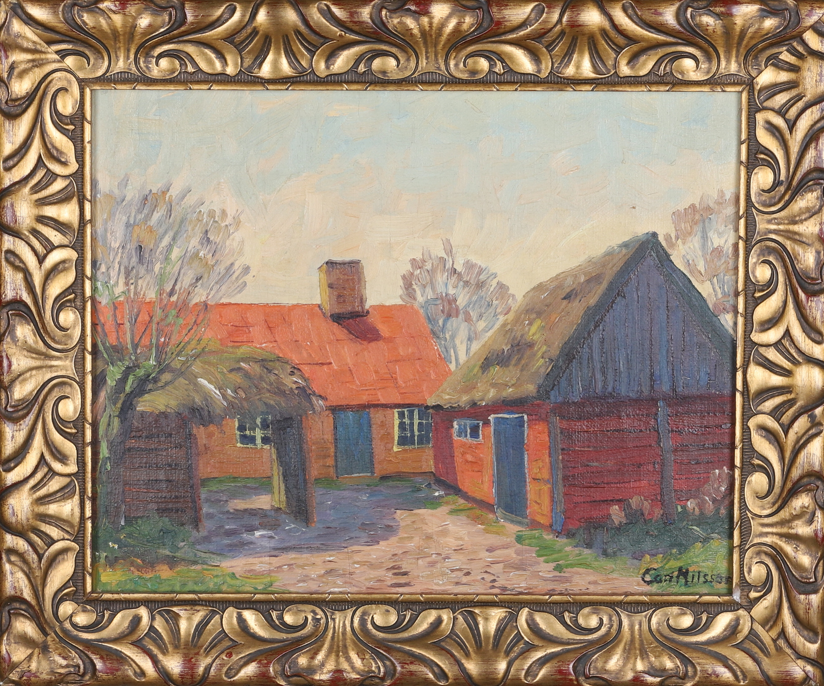 CARL NILSSON. Olja på duk, lantmiljö, signerad.