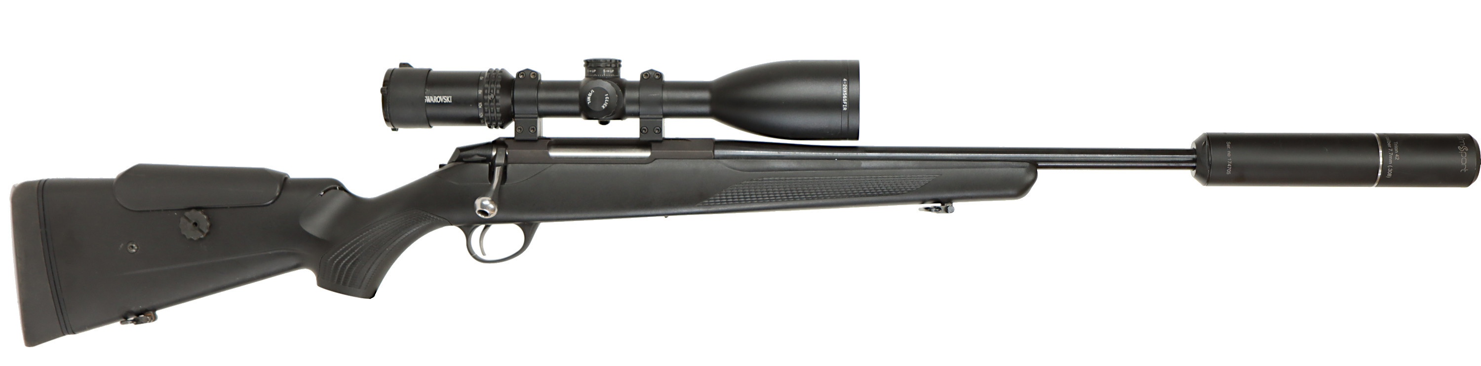 KULGEVÄR MED LJUDDÄMPARE, fabrikat Tikka, modell T3x, kaliber .308W, tillv.nr M36161, se-nr SE2853954.