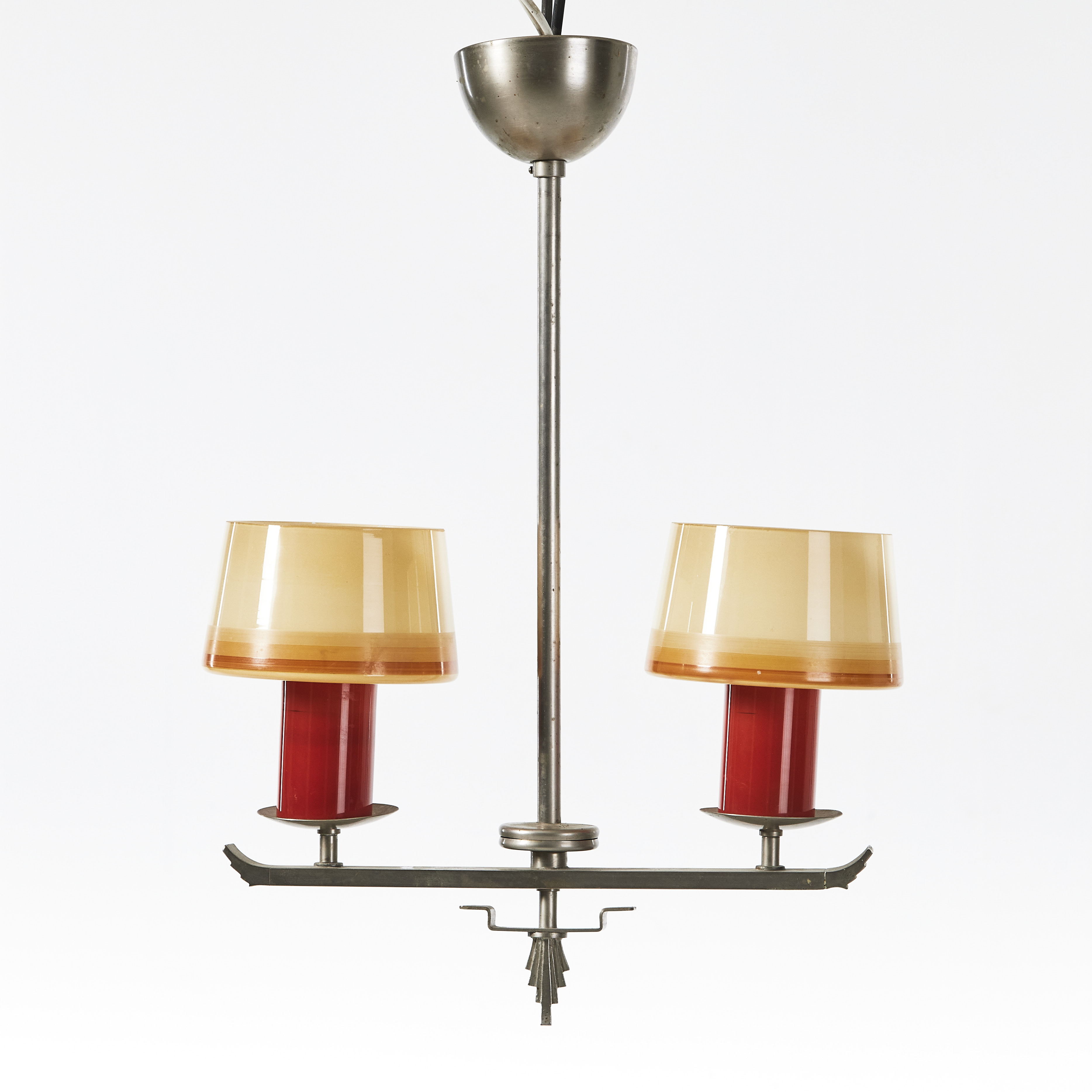 ELEKTRISKA AB CHR BERGH & CO. Taklampa, 1930-tal, Art Deco, mattförnicklad mässing och glas.
