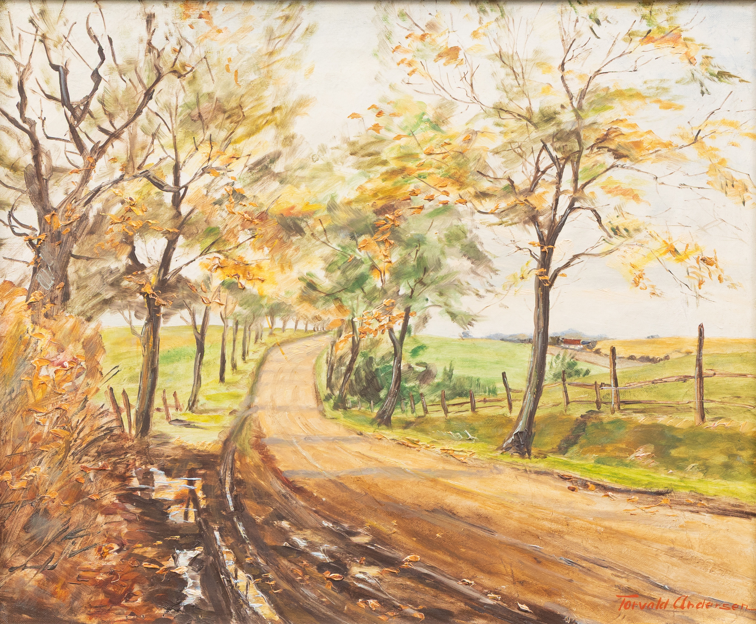 TORVALD ANDERSEN (DANMARK, 1900-TAL). Efteraar paa landevejen ved Torup", olja på duk, signerad.