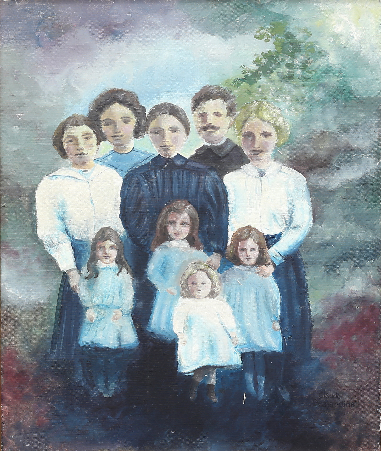 CLAUDE DESJARDINS. Familjeporträtt, olja på duk, signerad .