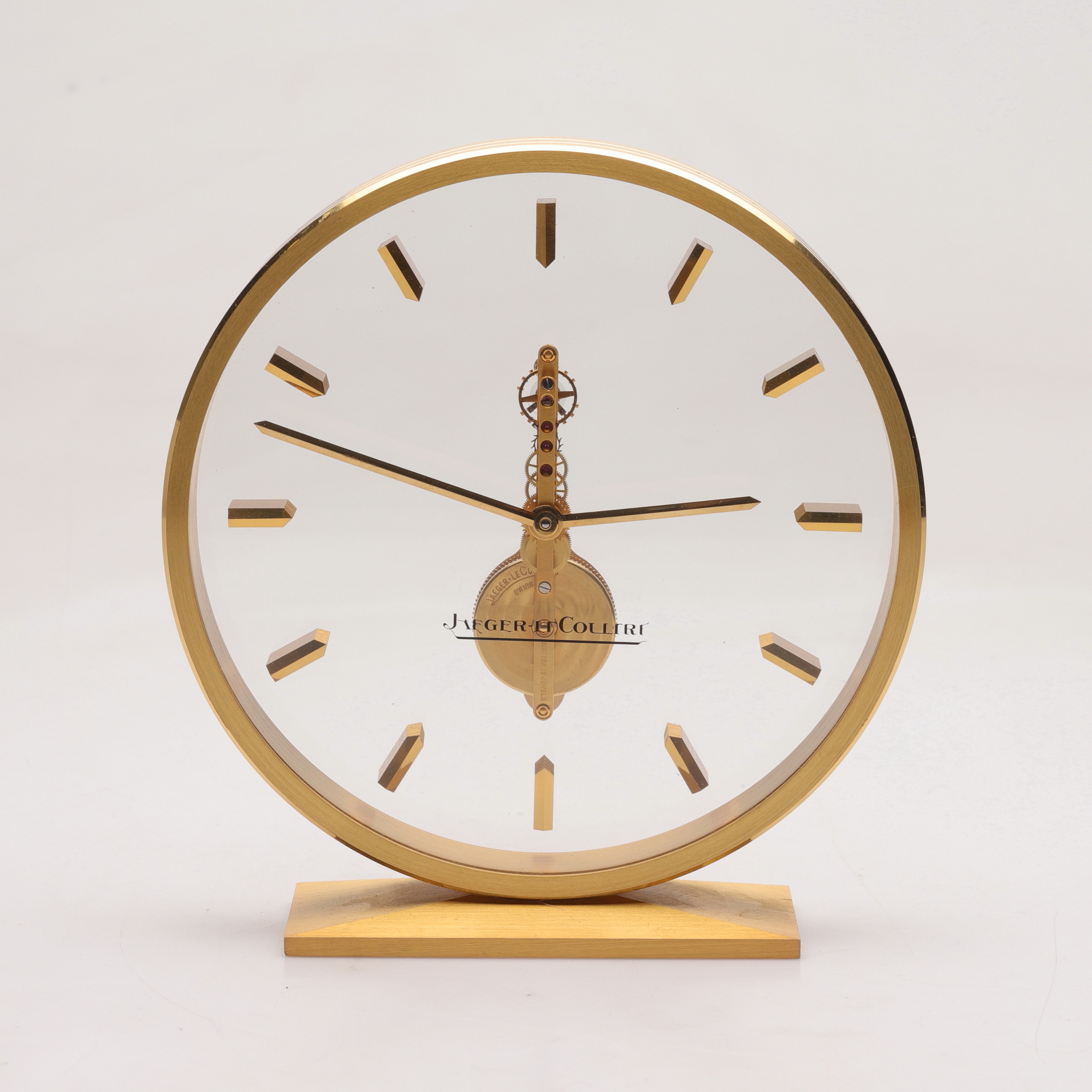 JAEGER LECOULTRE, Bordsur, "Skelettklocka", mässing, modell 554, 1980-tal.