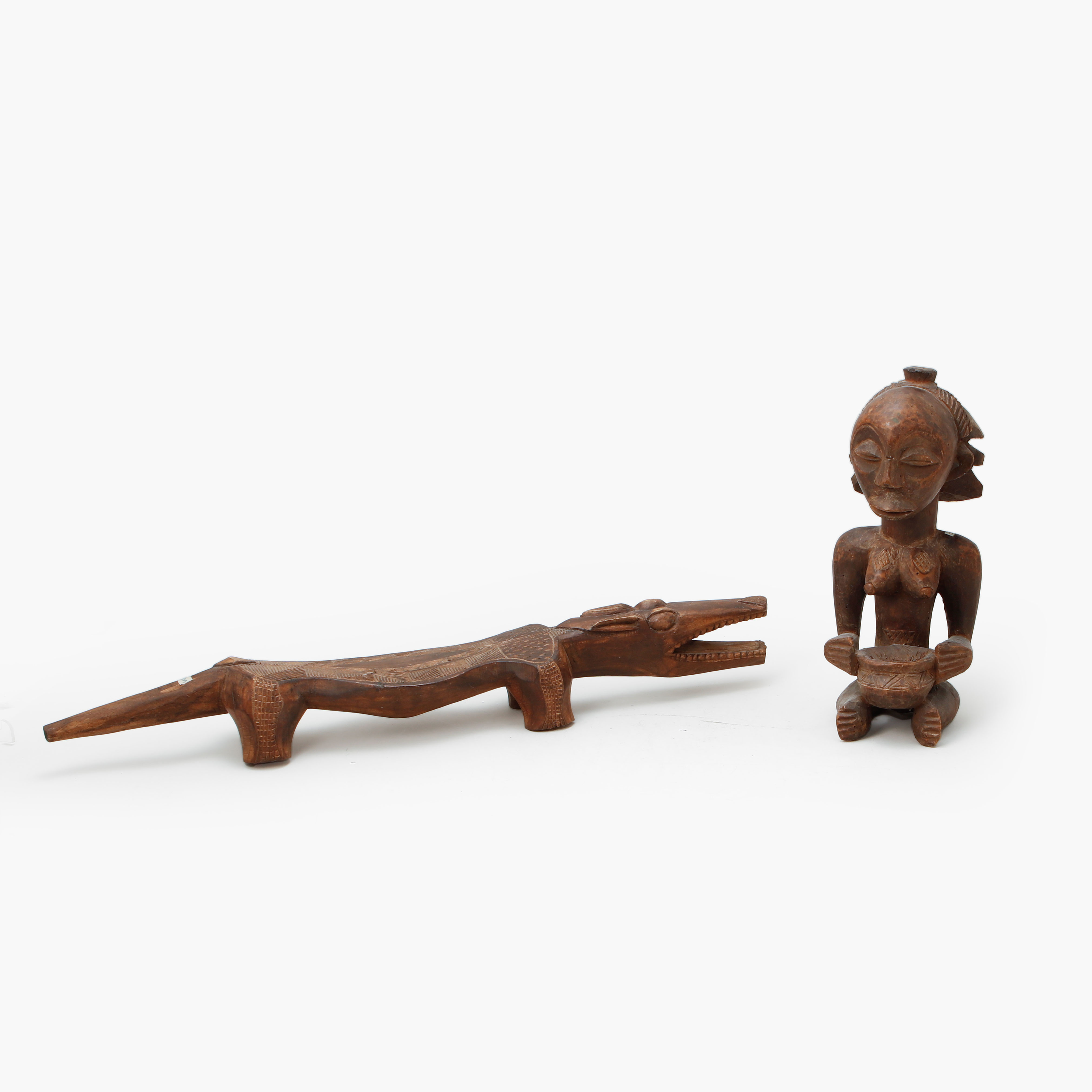 SKULPTUR samt NACKSTÖD/KUDDE, bl.a sannolikt Luba, Kongo.