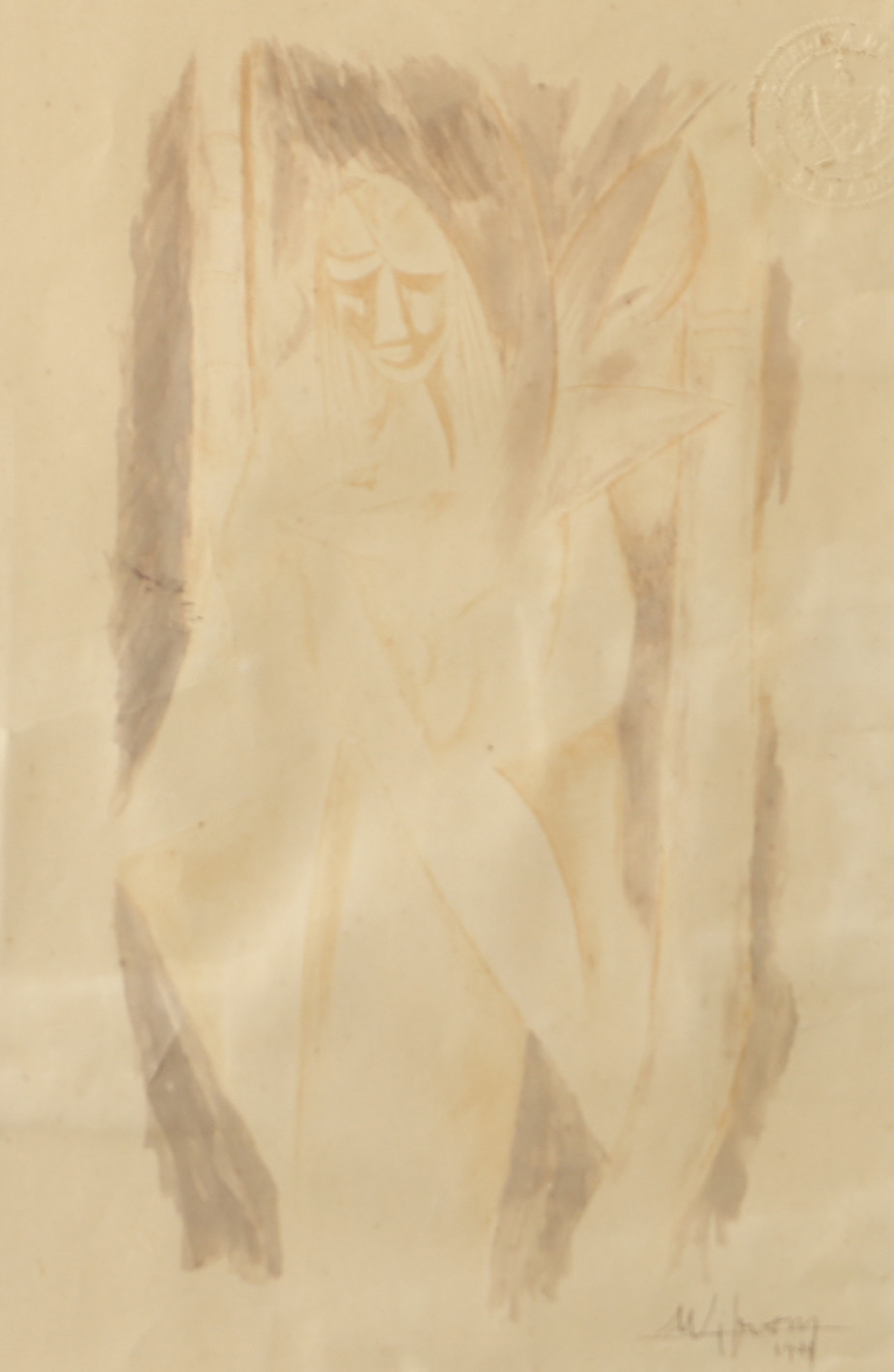 WIFREDO LAM. Figurkomposition, akvarell, signerad 1944.