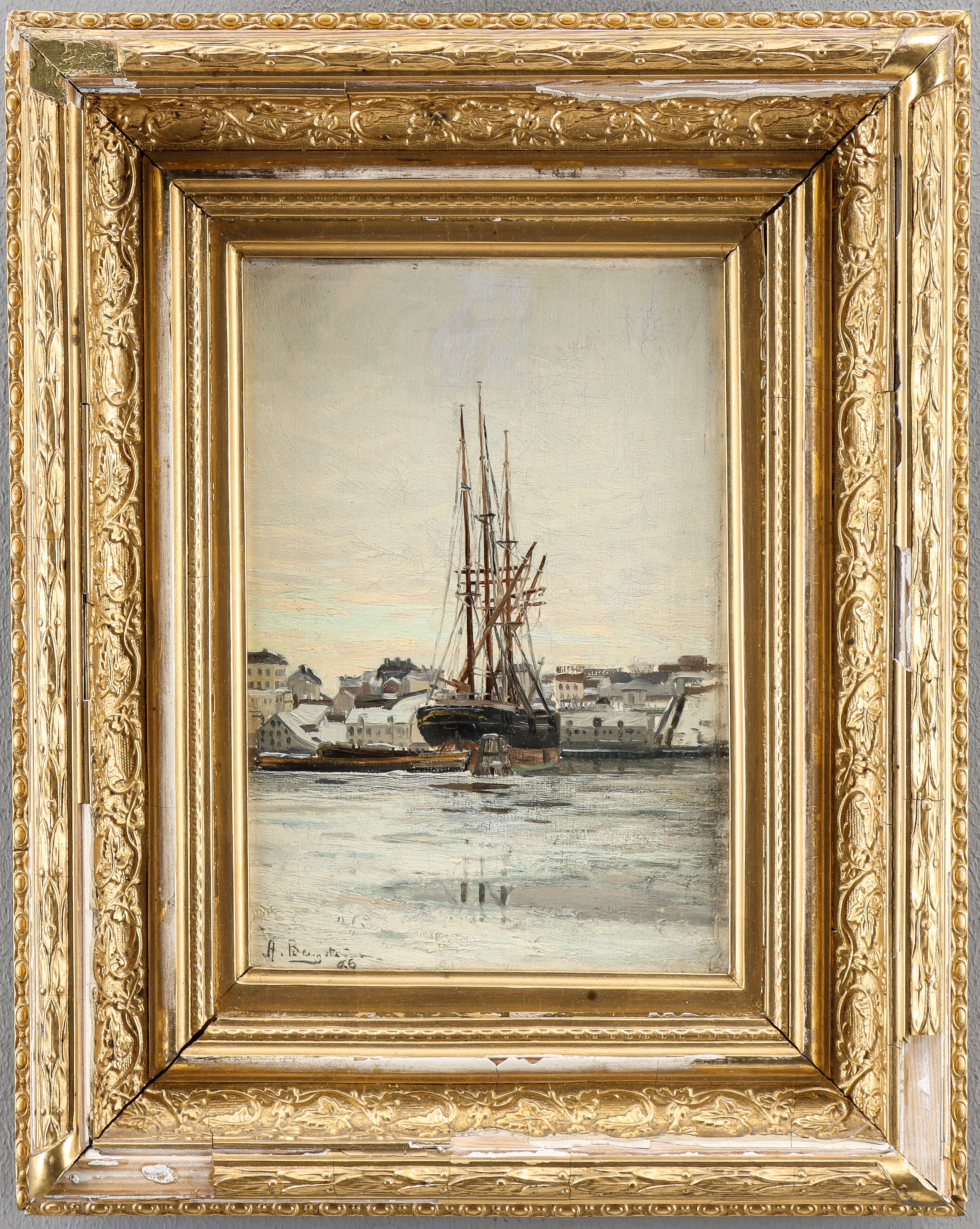 ALFRED BERGSTRÖM. Olja på duk motiv från Skeppsholmen.