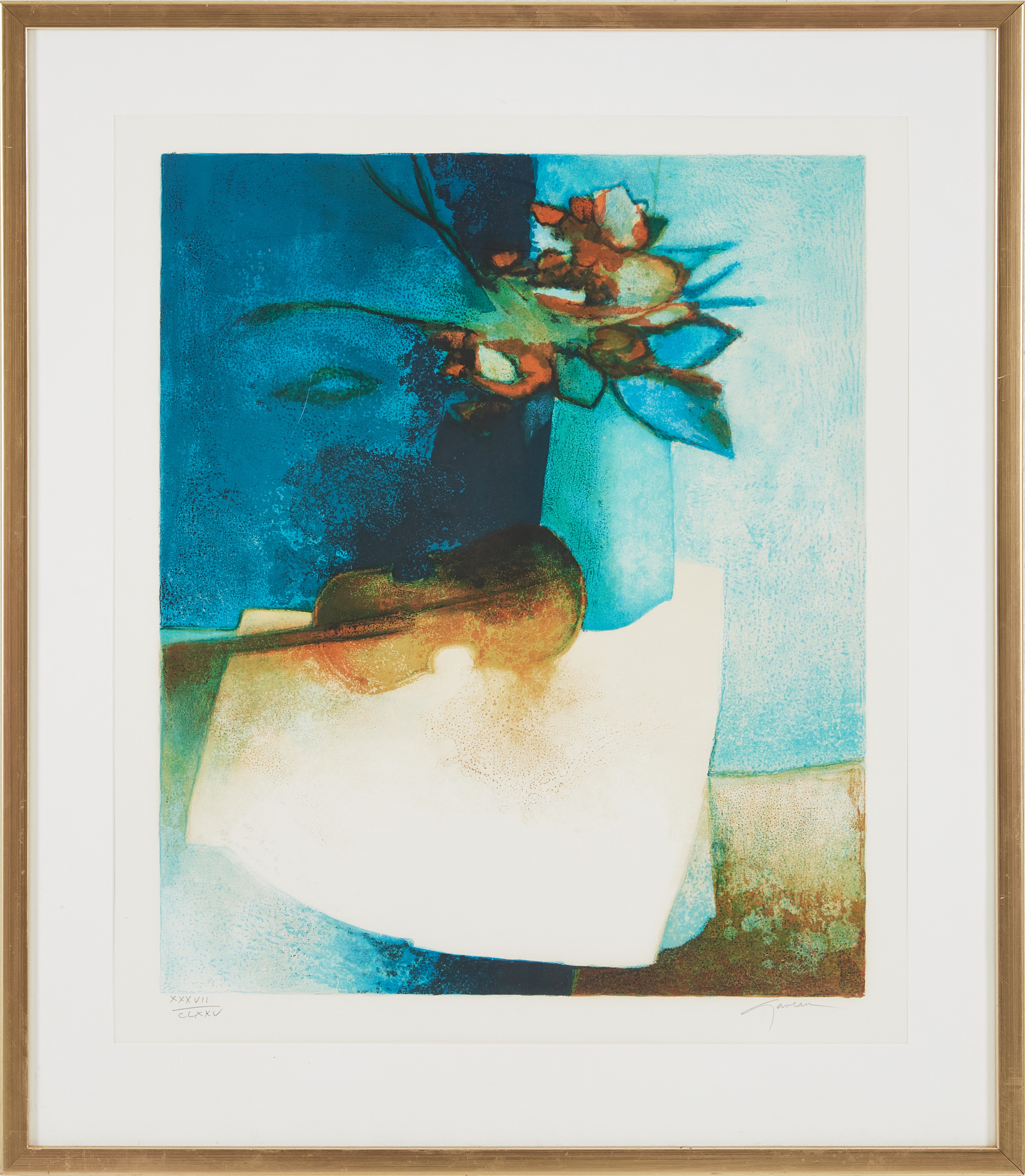 CLAUDE GAVEAU. Stilleben, signerad, HC, färglitografi.