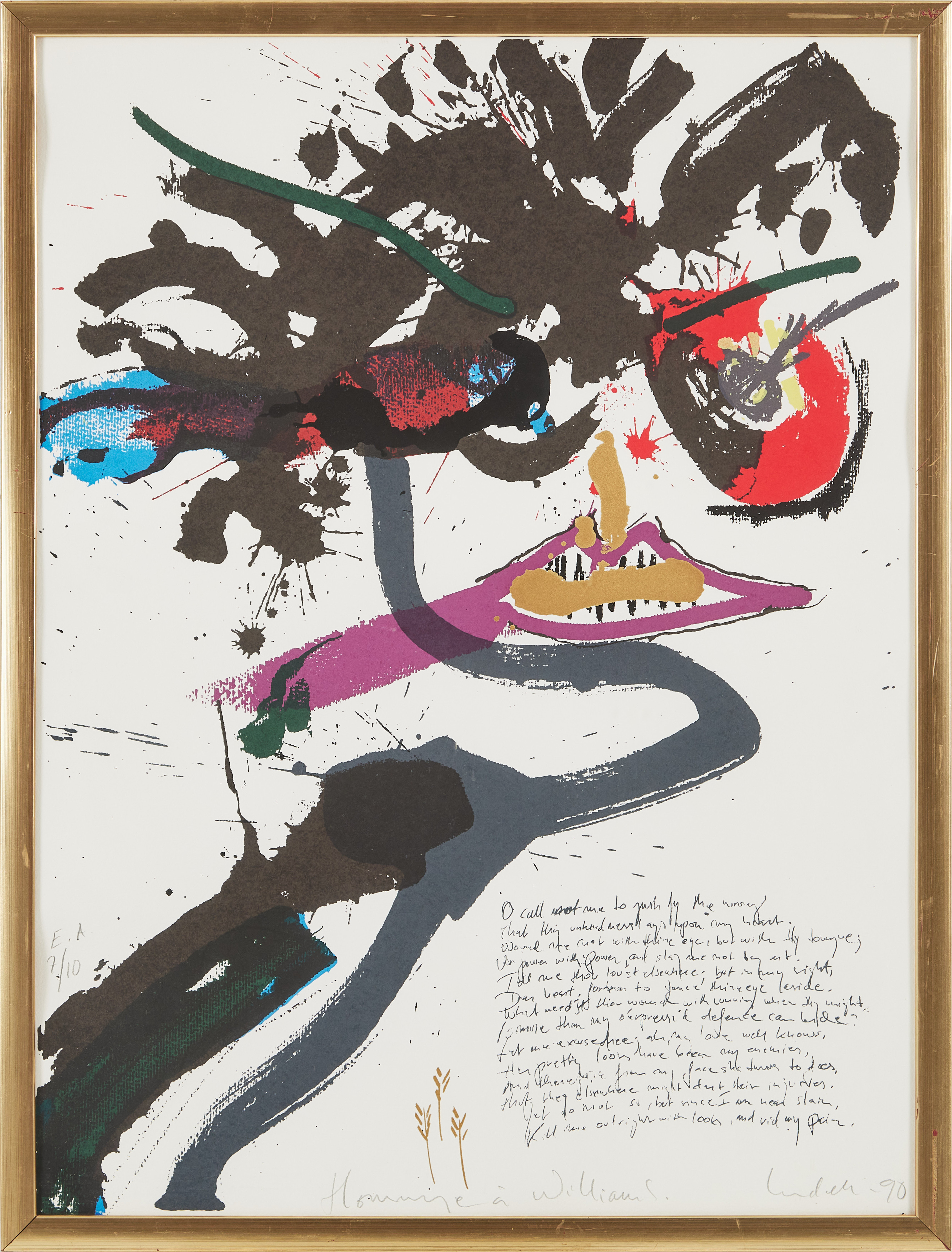 ULF LUNDELL. Hommage à William S(Shakespeare), signerad och daterad Lundell -90, EA 7/10, färglitografi.