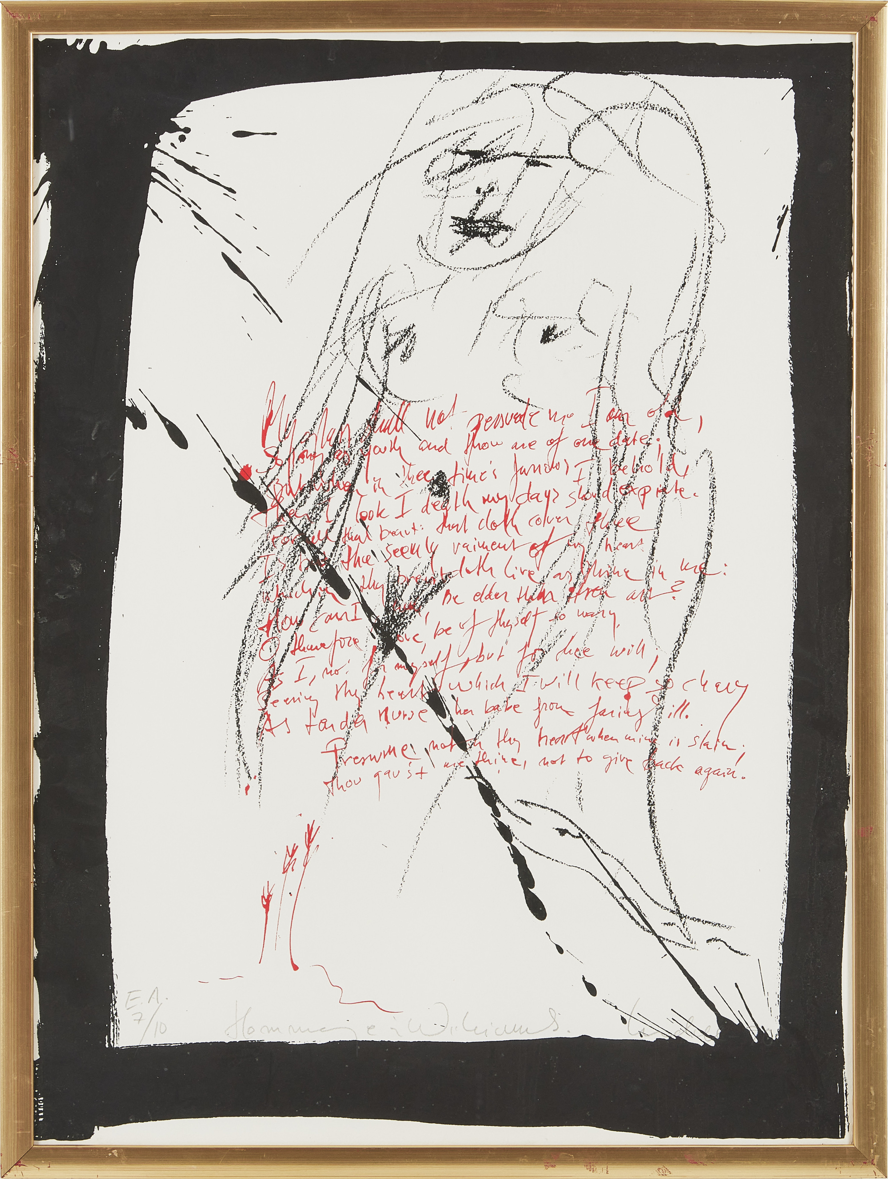 ULF LUNDELL. Hommage à William S(Shakespeare), signerad och daterad Lundell -90, EA 7/10, färglitografi.