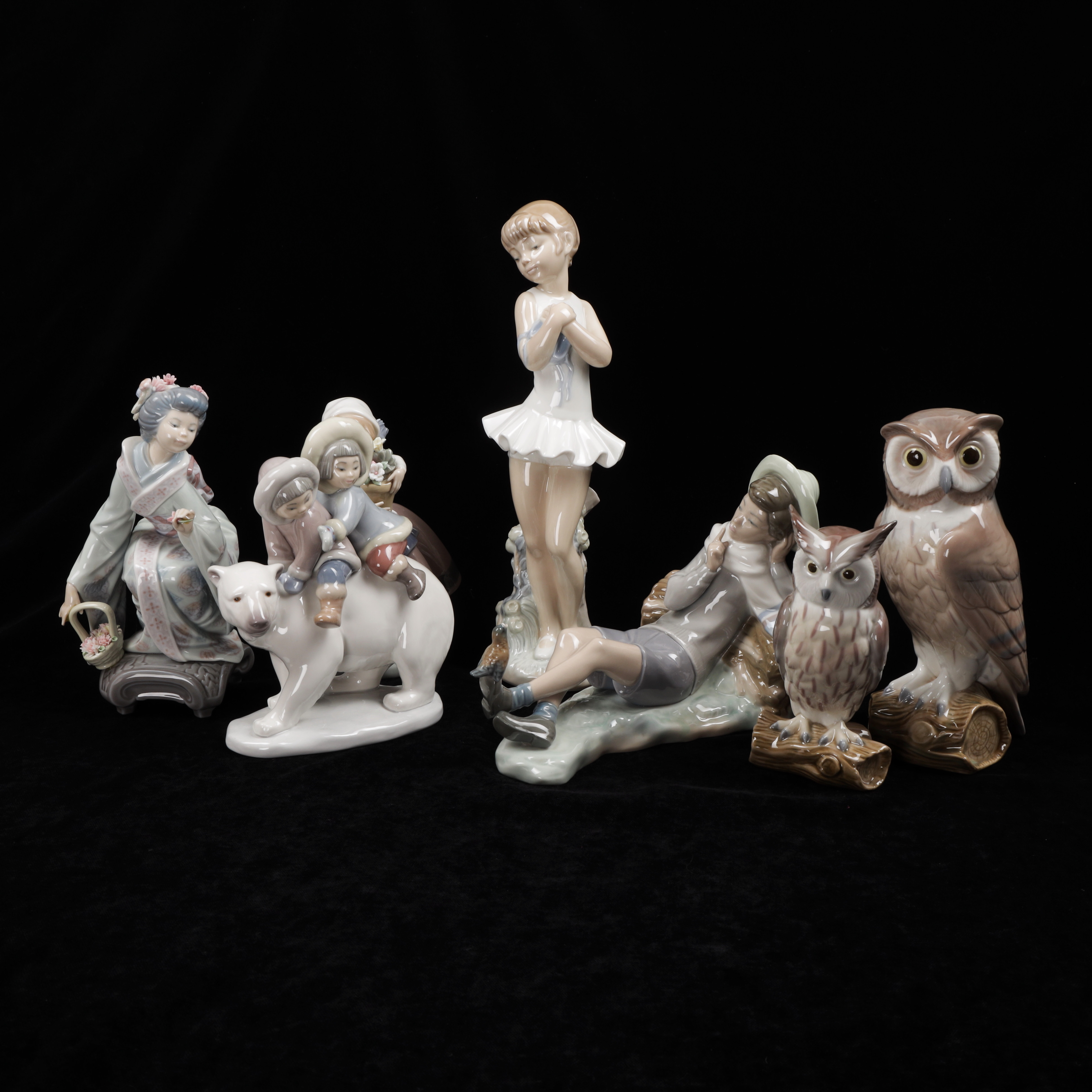 FIGURINER, 7 st, porslin, Lladro/NAO, Spanien, 1900-talets andra hälft.