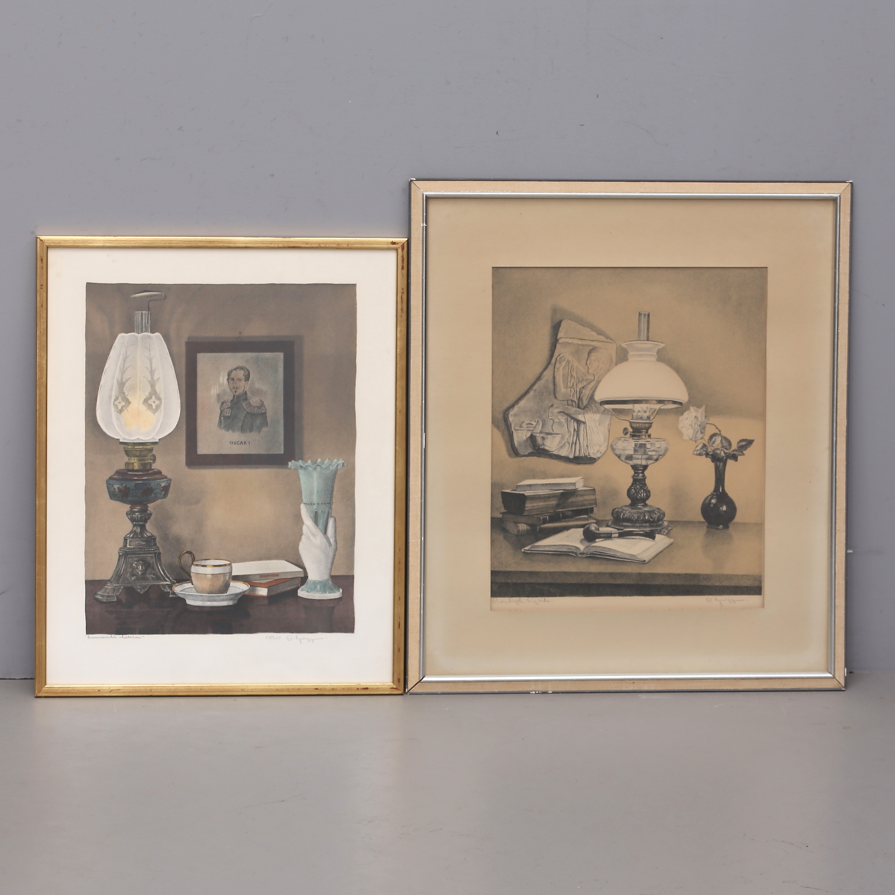 REINHOLD LJUNGGREN. Stilleben 2 st, litografier, signerade, provtryck samt numrerad.