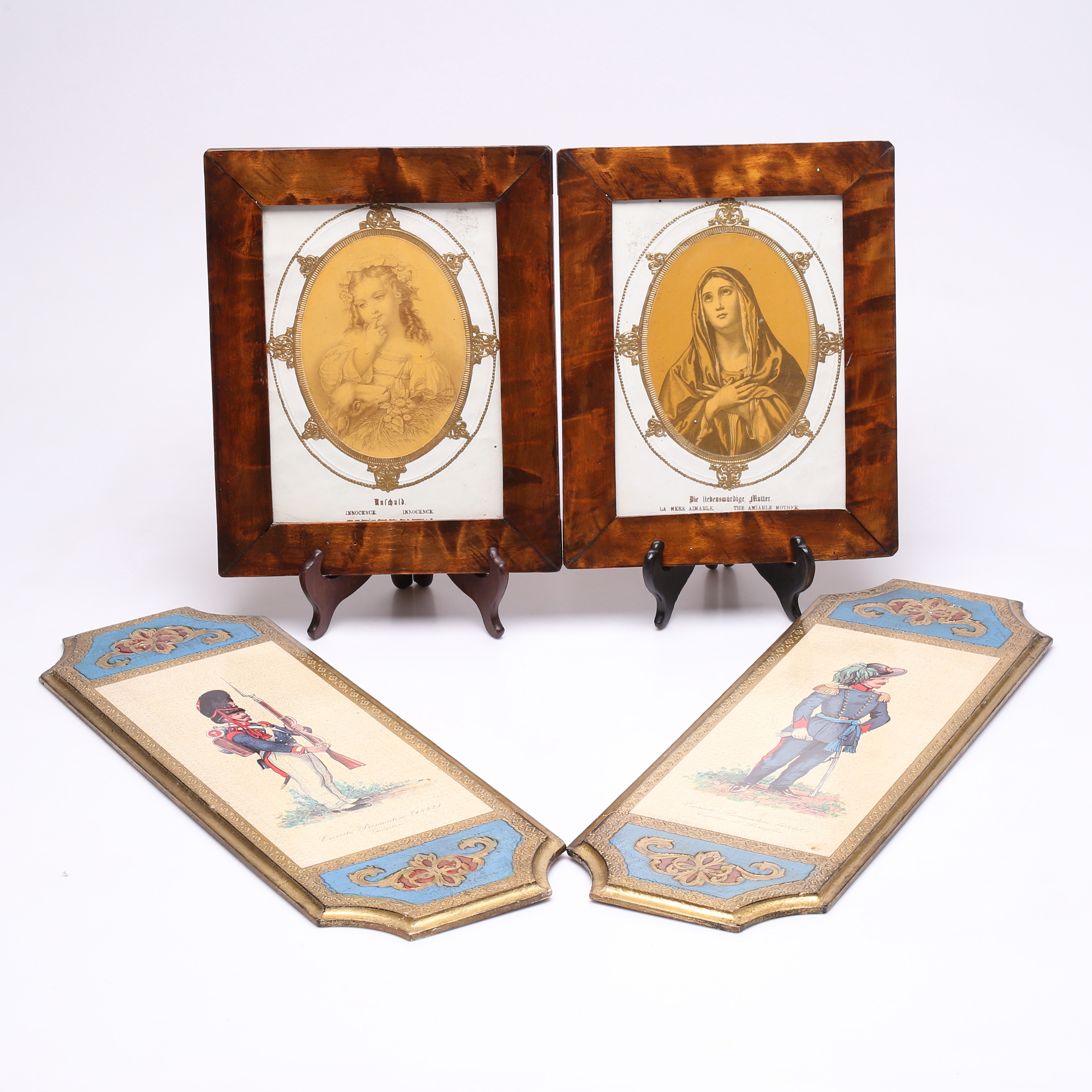 PARTI TAVLOR samt DEKORATIONSSKÖLDAR, 4 delar, 18-1900-tal.