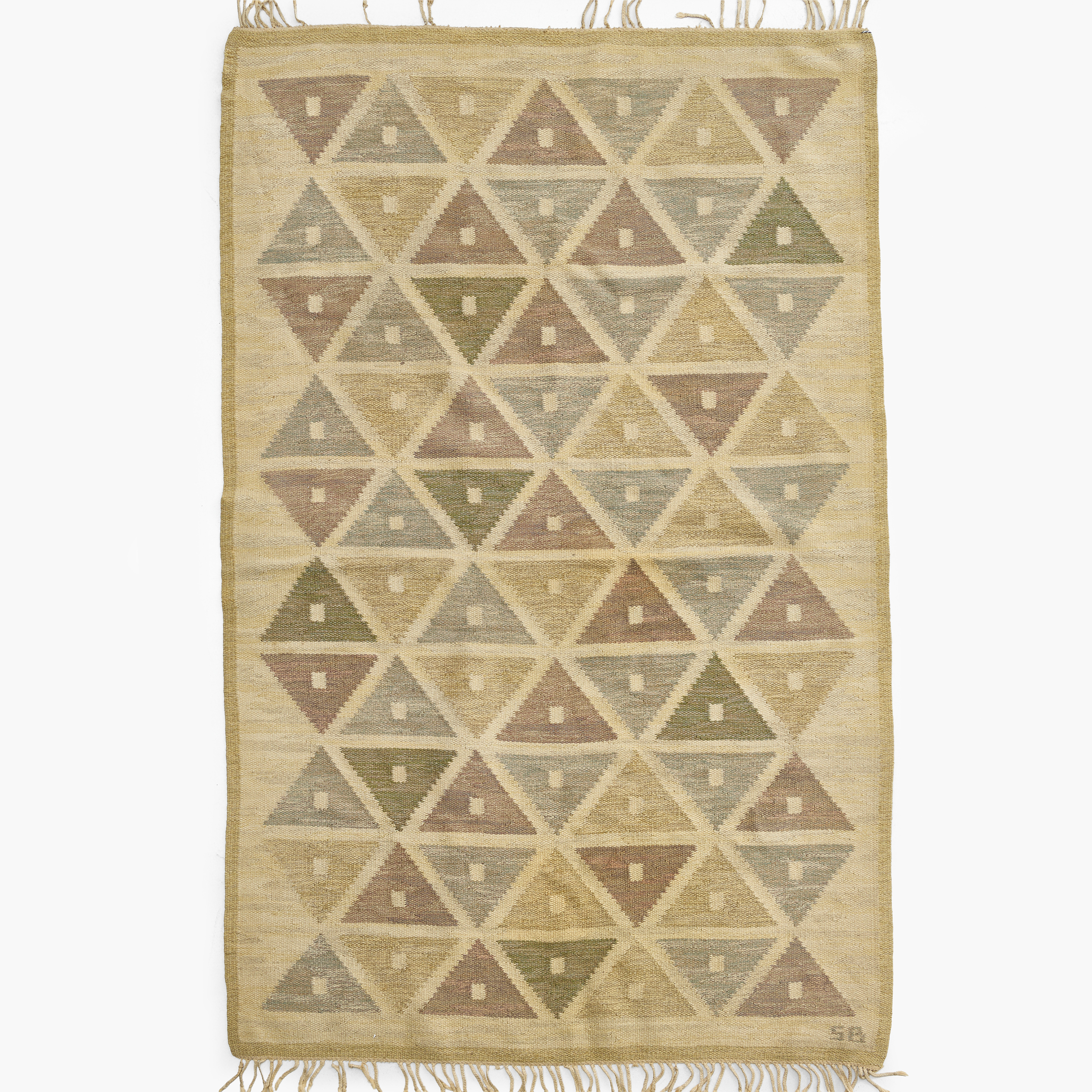 SIGVARD BERNADOTTE (1907-2002): matta, "Harlequin", rölakan, signerad SB, tillverkad på Nils Nessims Textilateljéer, 1950-tal.