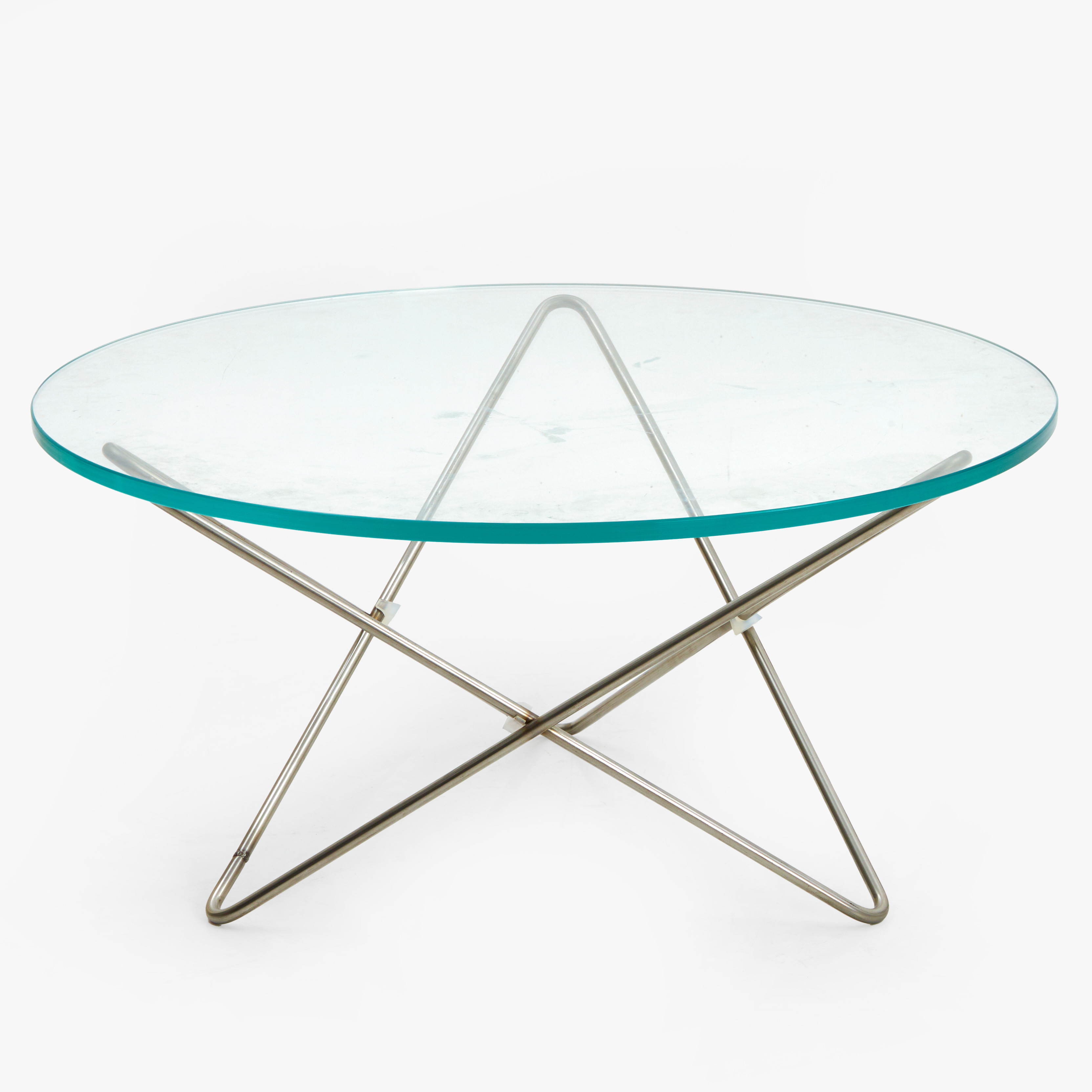 DENNIS MARQUART. SOFFBORD, "O Table", OX Denmarq, underrede i krom, skiva glas.