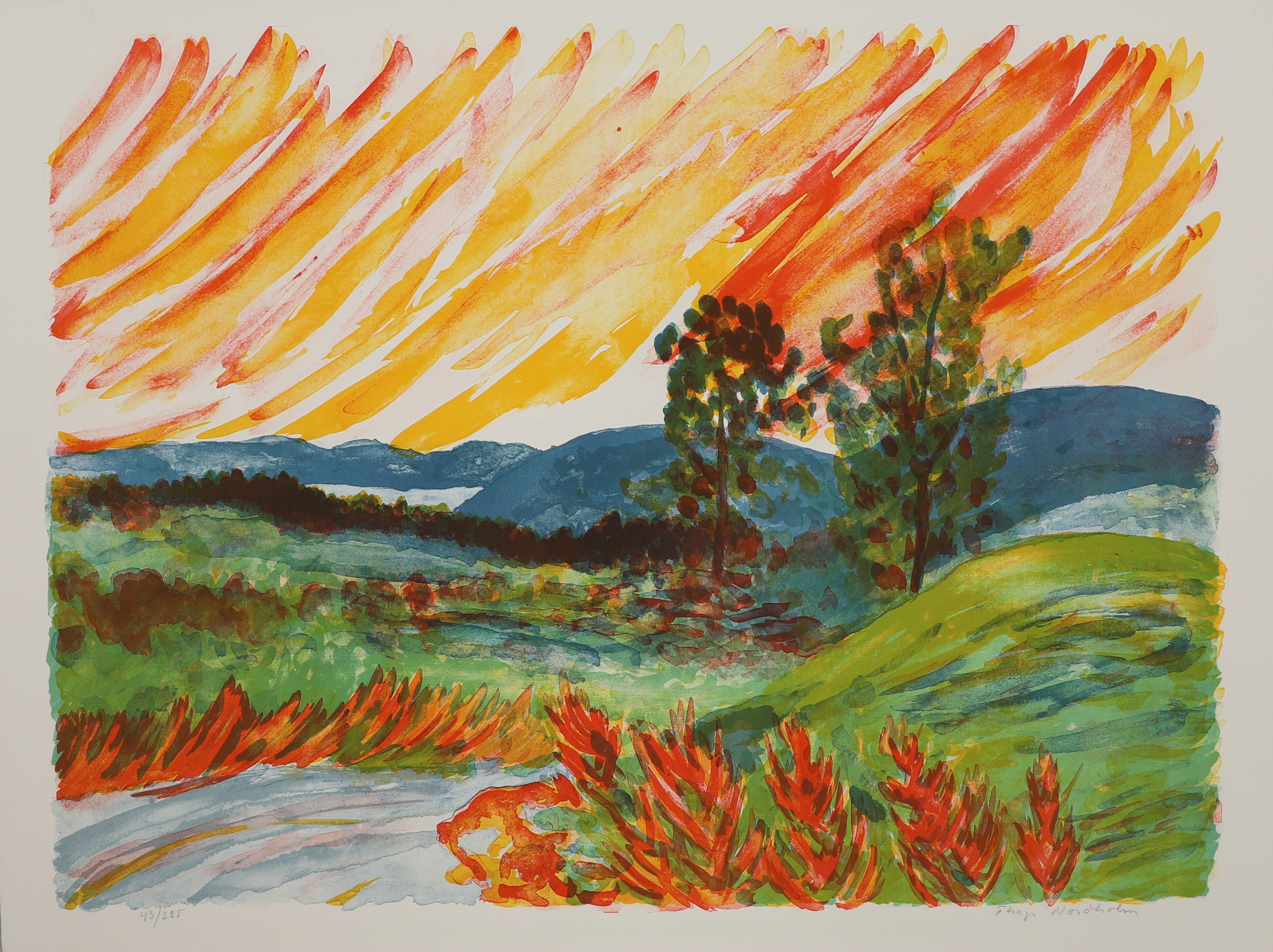 THAGE NORDHOLM. Glödande himmel, färglitografi, signerad och numrerad 43/225.