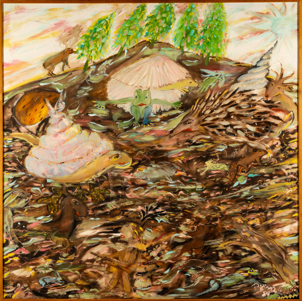 BJØRN BJØRNHOLT. Olja på duk, Komposition med djur, Signerad & daterad: 1984.