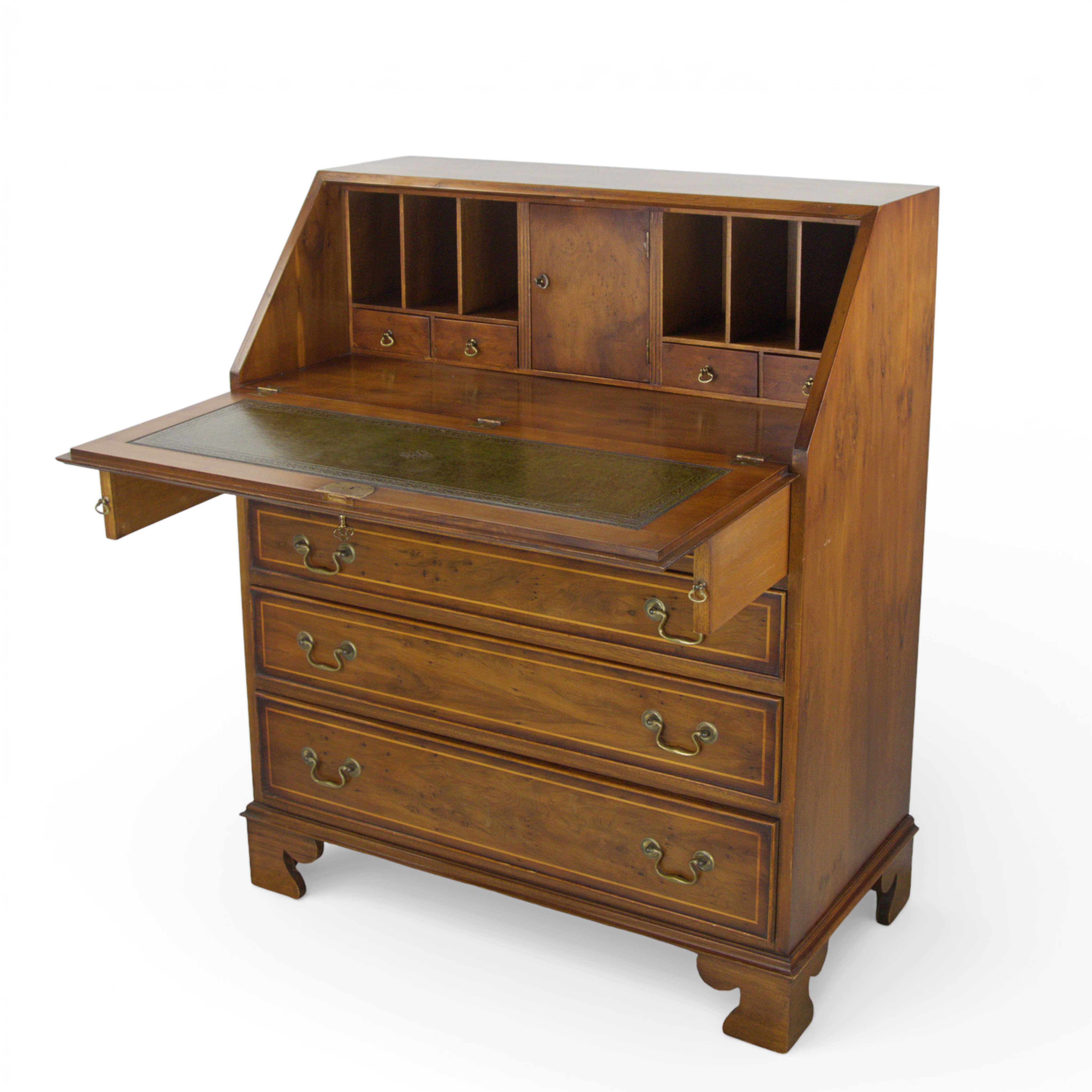 SEKRETÄR, skinnklädd grön skrivyta, engelsk stil.