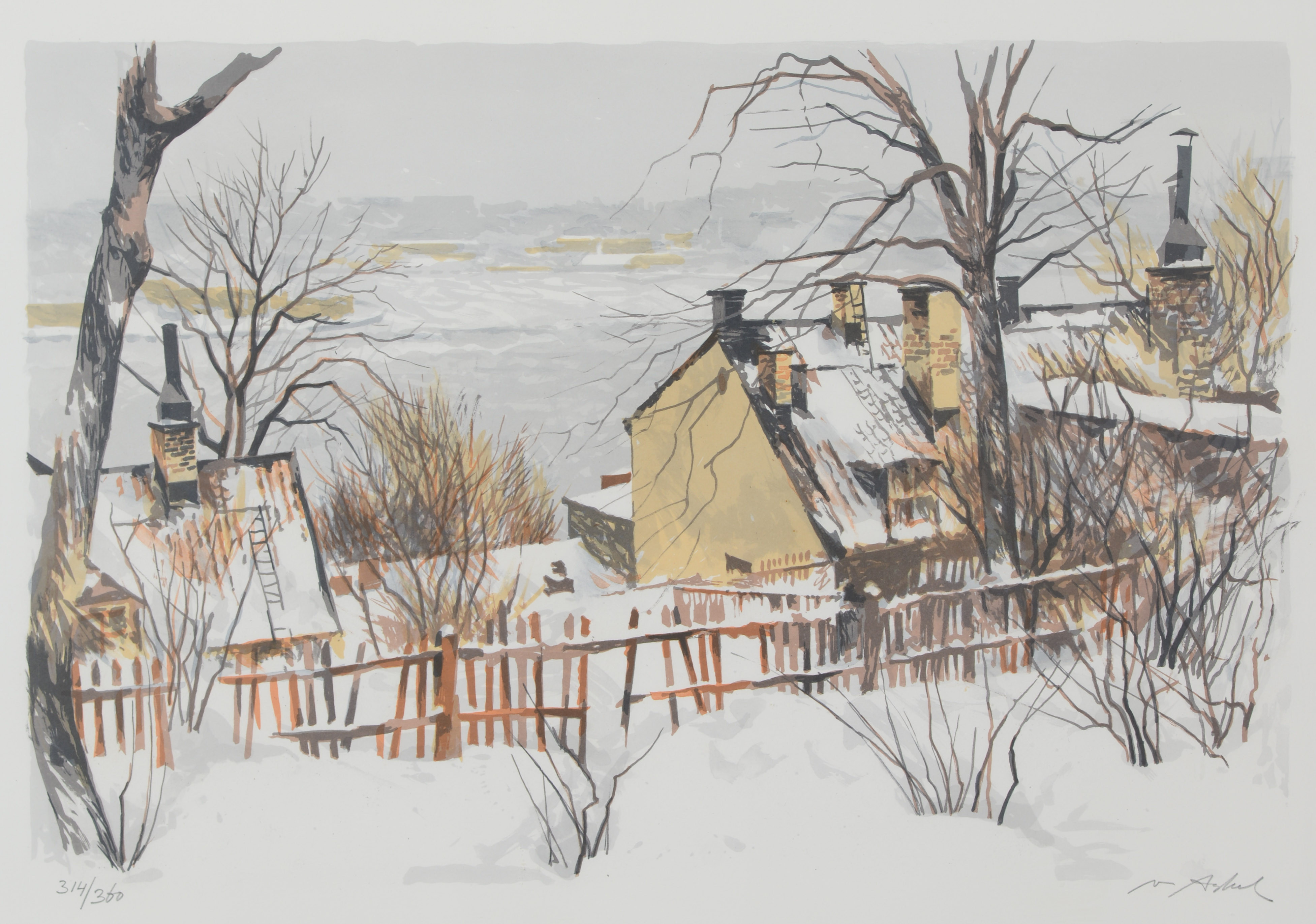 ADRIAN VAN ARKEL. Södermalm, färglitografi, signerad, numrerad 314/360.