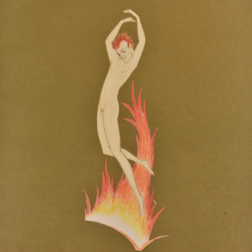 OIDENTIFIERAD KONSTNÄR. akvarellerade collage på papp, 1 par, Die Flamme och Die Welle.