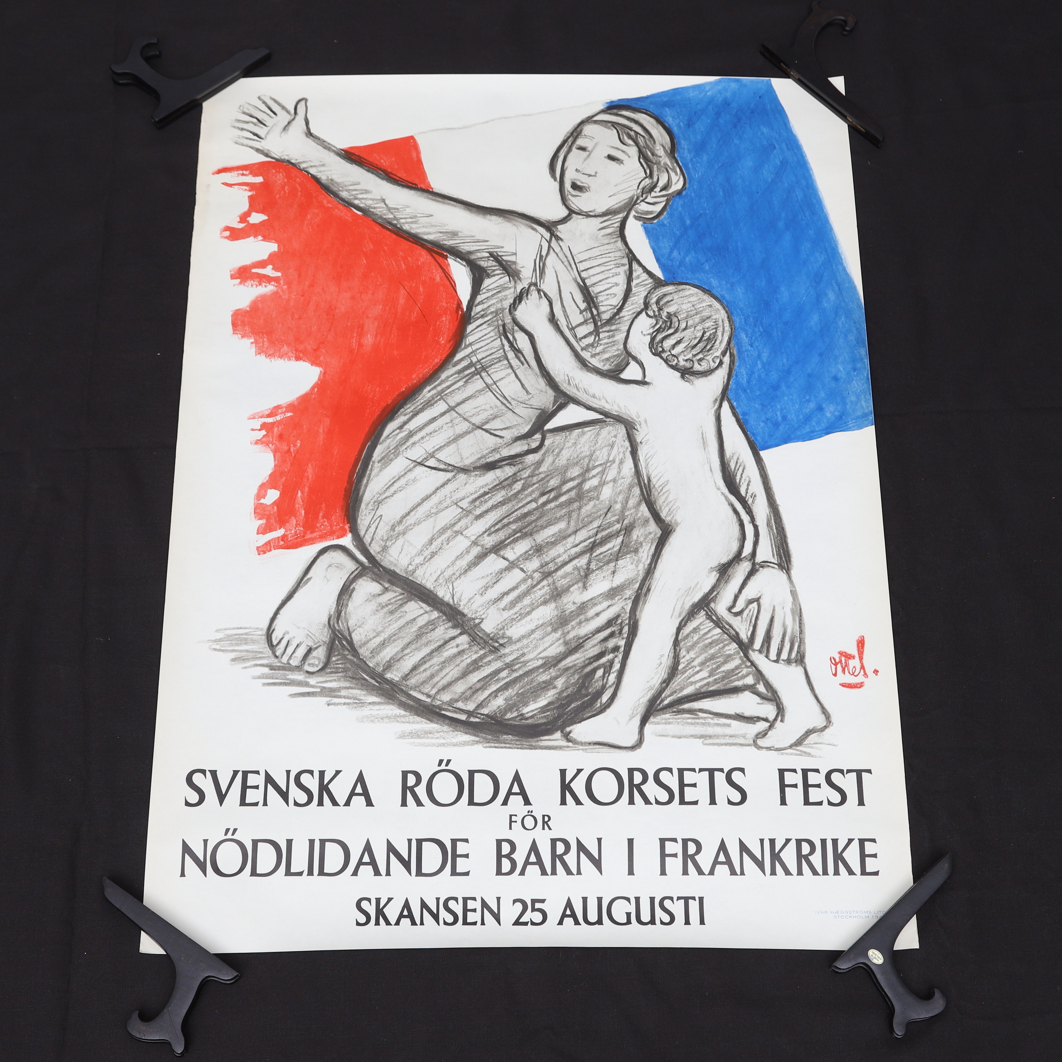 OTTE SKÖLD. Affisch, "Röda korsets fest för nödlidande barn i Frankrike", Skansen, Ivar Hæggströms Lito, Stockholm, 1943.