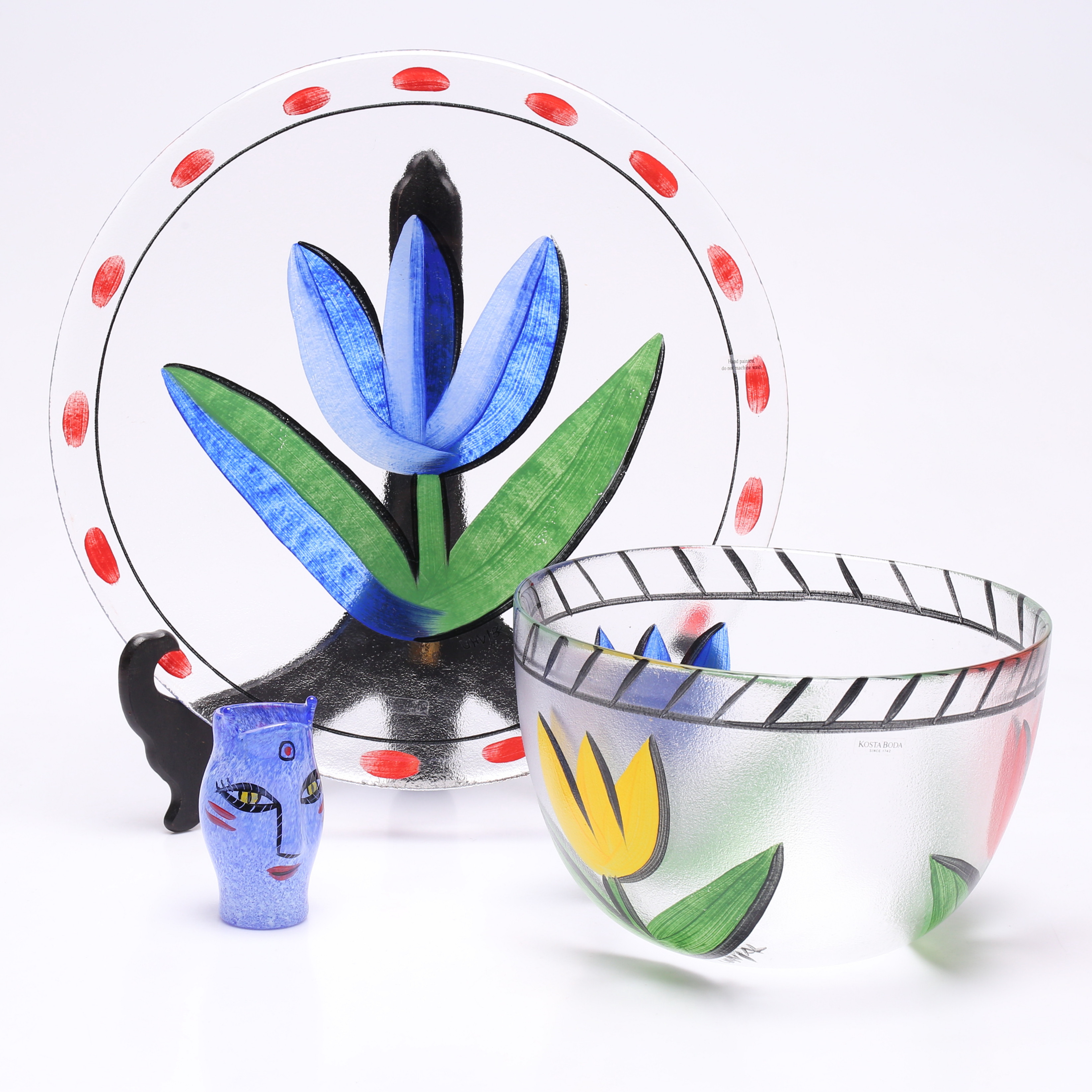 ULRICA HYDMAN-VALLIEN. Konstglas, 3 delar, b.la. "Open minds", Kosta Boda.