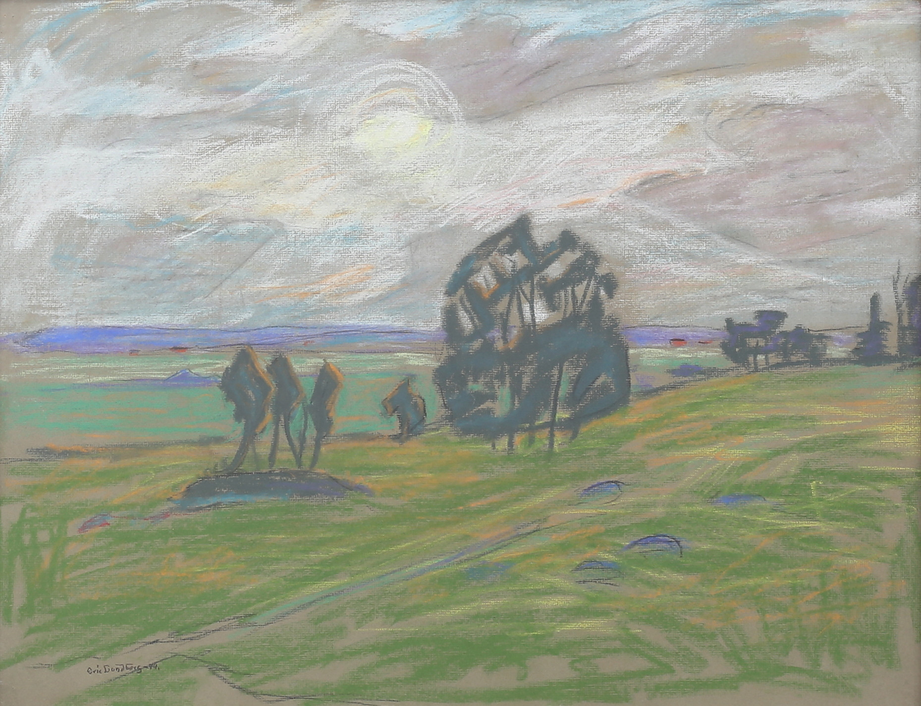 ERIC LUNDBERG. (1918-1992) Landskap, blandteknik på papper, signerad, daterad -44.