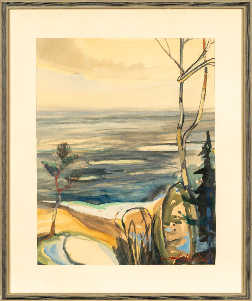 STIG WRETLING. Akvarell på papper " Sista dröm vid havet" Signerad och daterad 1967.