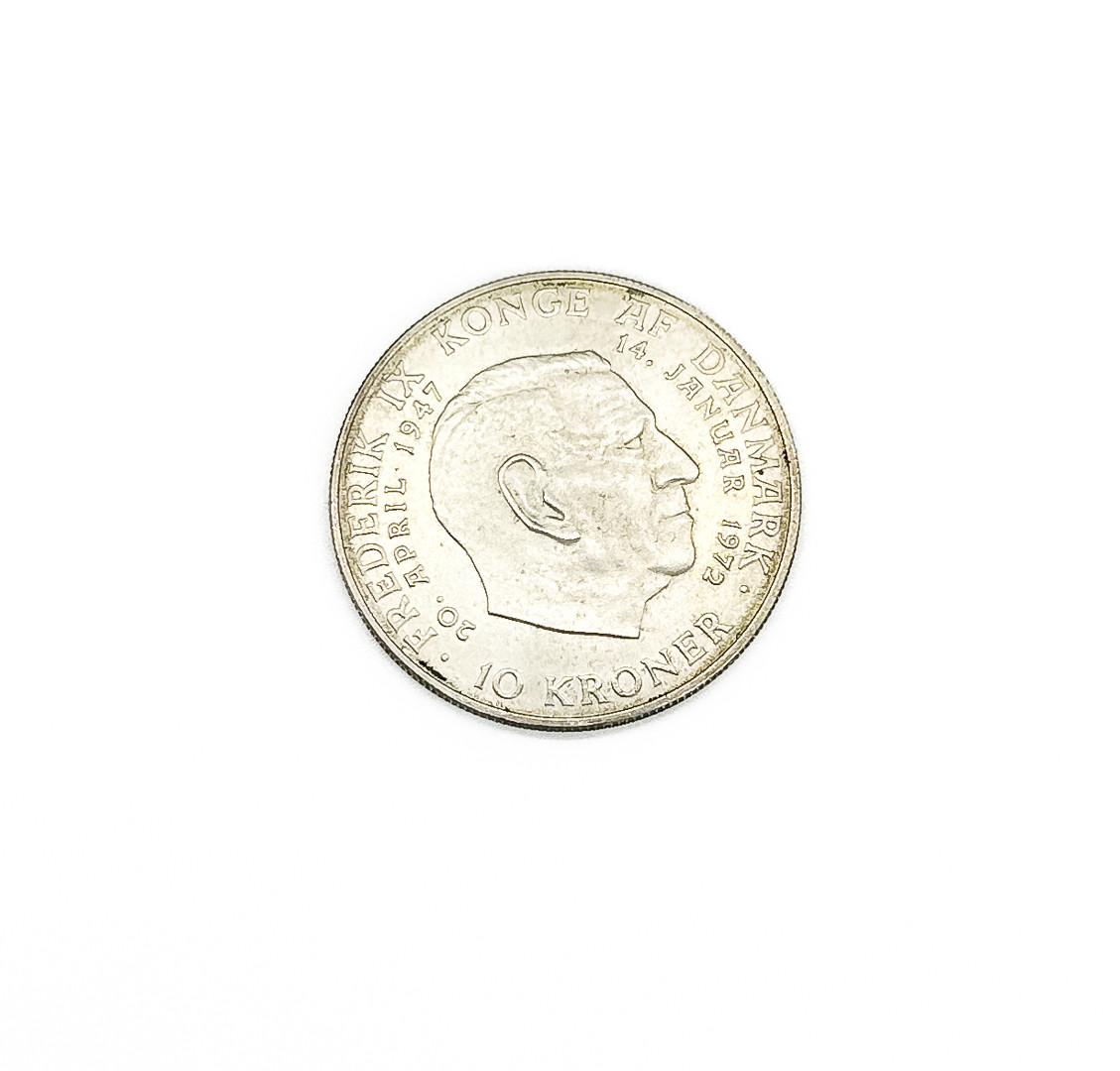 MYNT, 10 kronor, Drottning Margrethe II, Kung Fredrik IX, Danmark, 1972.