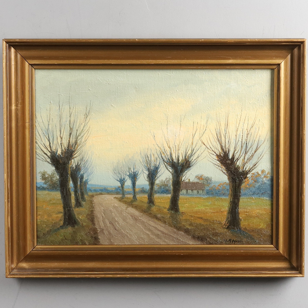 OIDENTIFIERAD KONSTNÄR. Olja på duk, "Höstallé", signerad V. Algren.