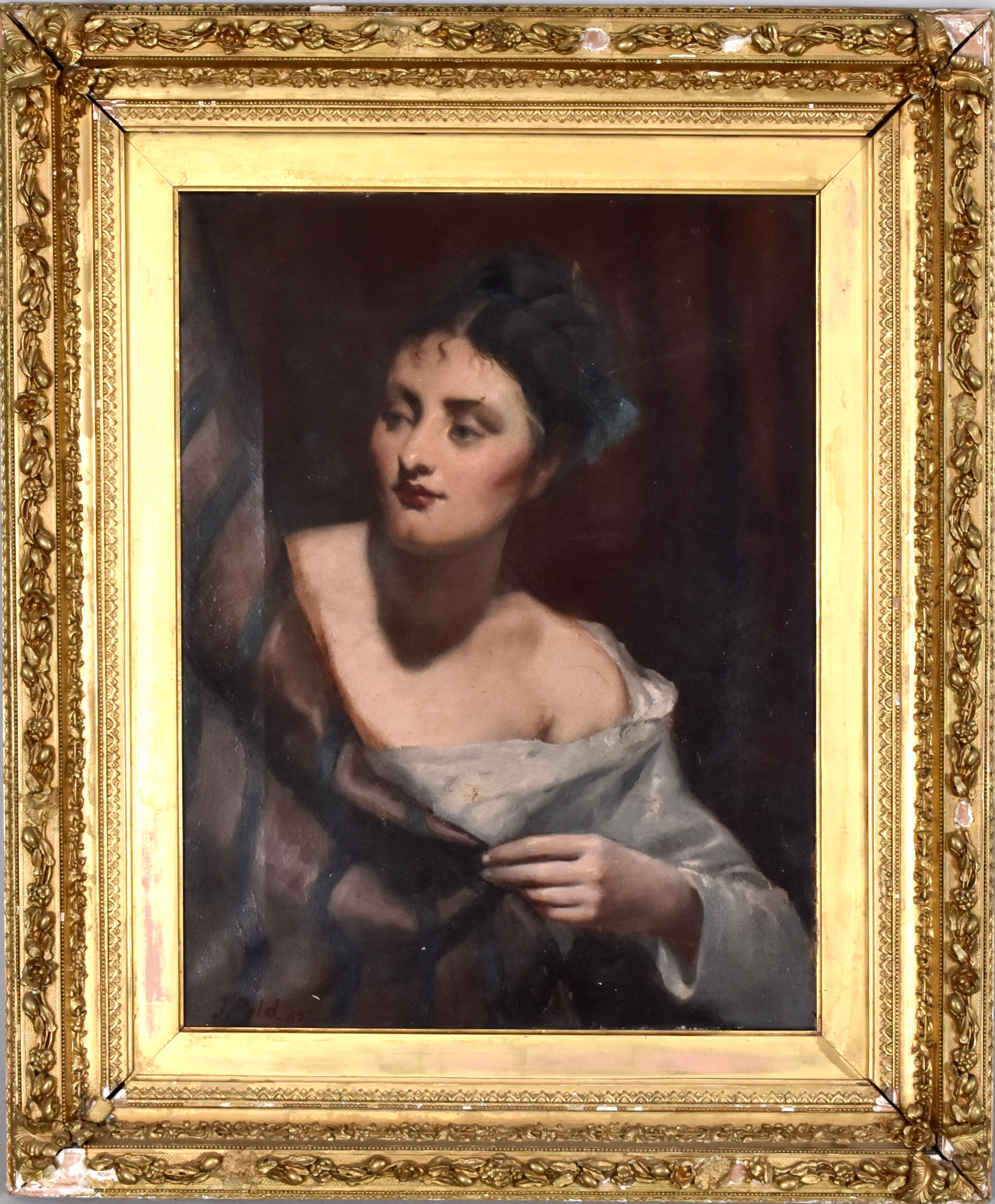 OIDENTIFIERAD KONSTNÄR. oljemålning på duk, ung skönhet.