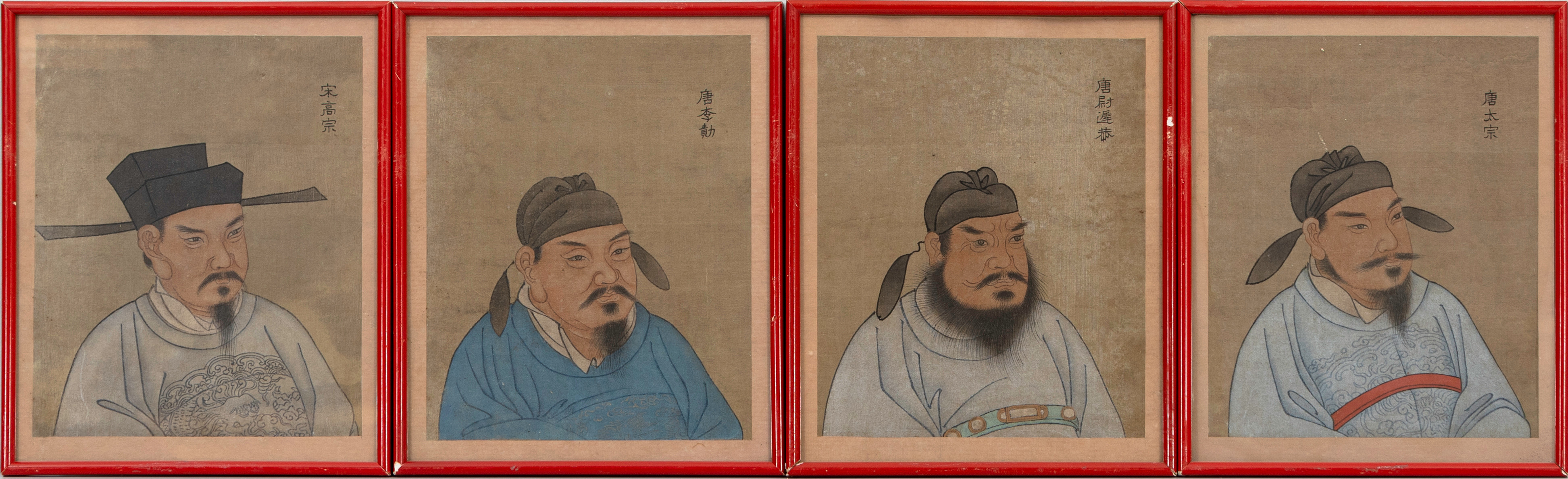 REGENTPORTRÄTT, 4 st, Akvarell och tusch på siden, Kina, sen Qingdynasti.