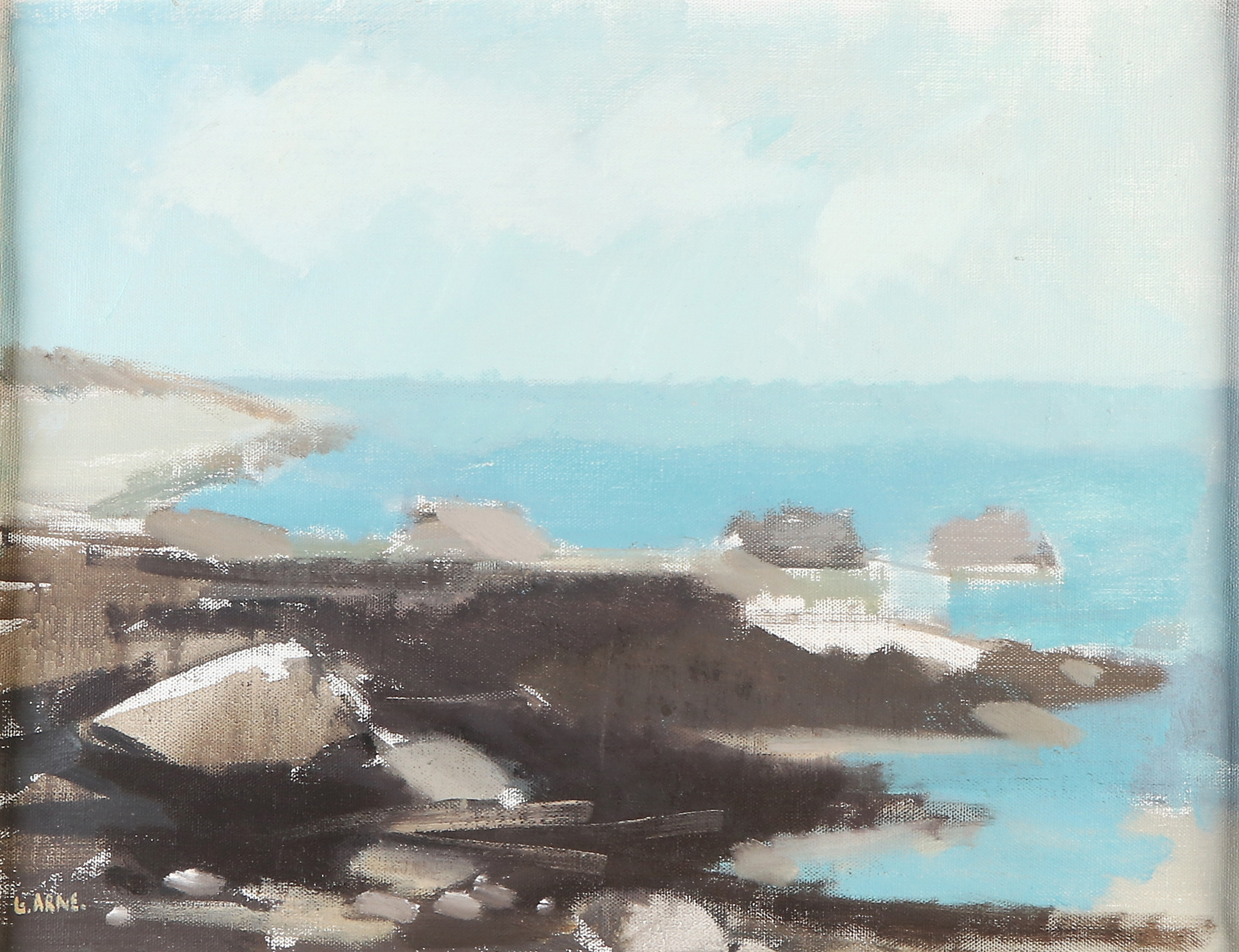 GUSTAV ARNE. Oljemålning på duk. "Strand, Viken". Signerad.